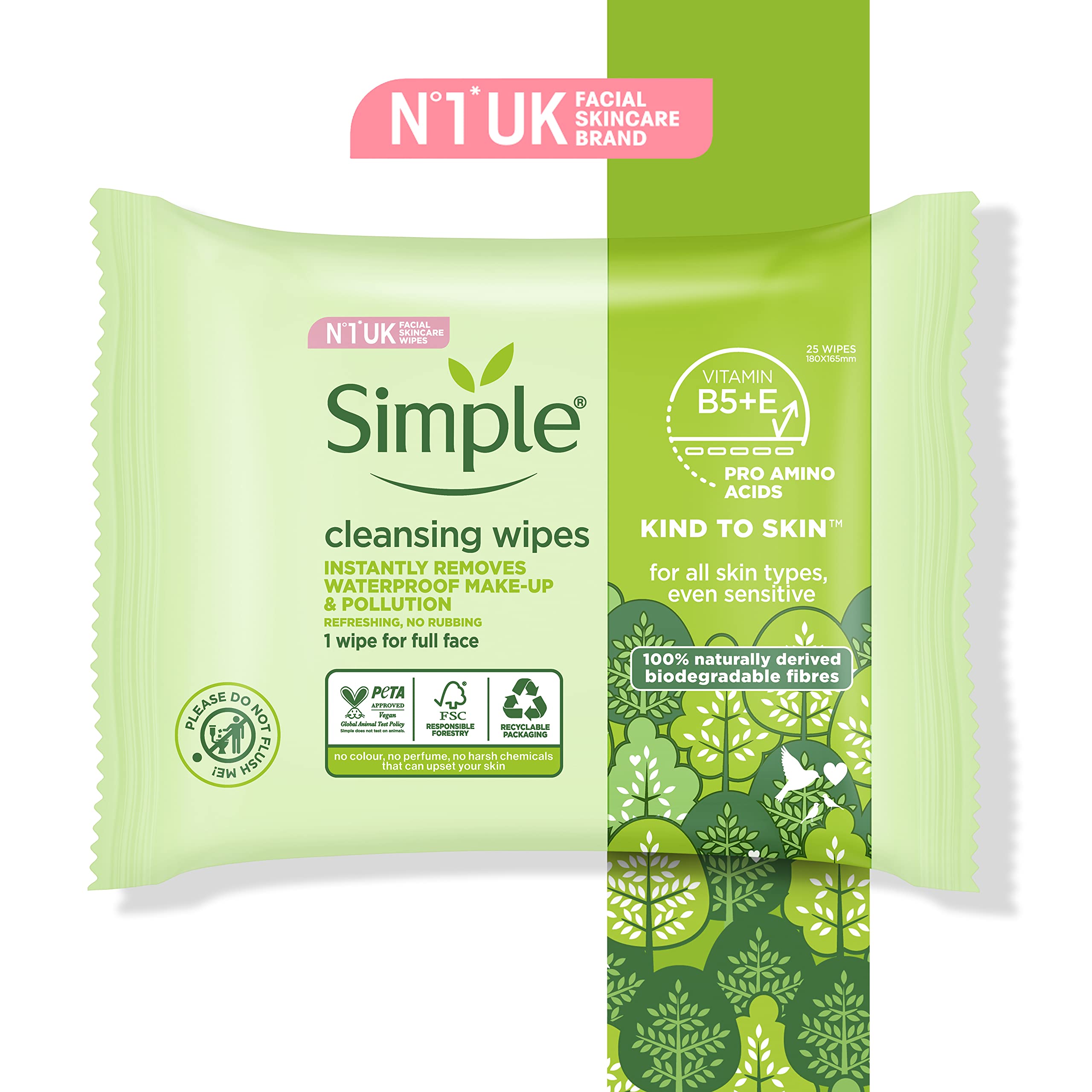Kind to Skin Cleansing Face Wipes UK's #1 facial skin care brand* for sensitive skin 6x 25 pack