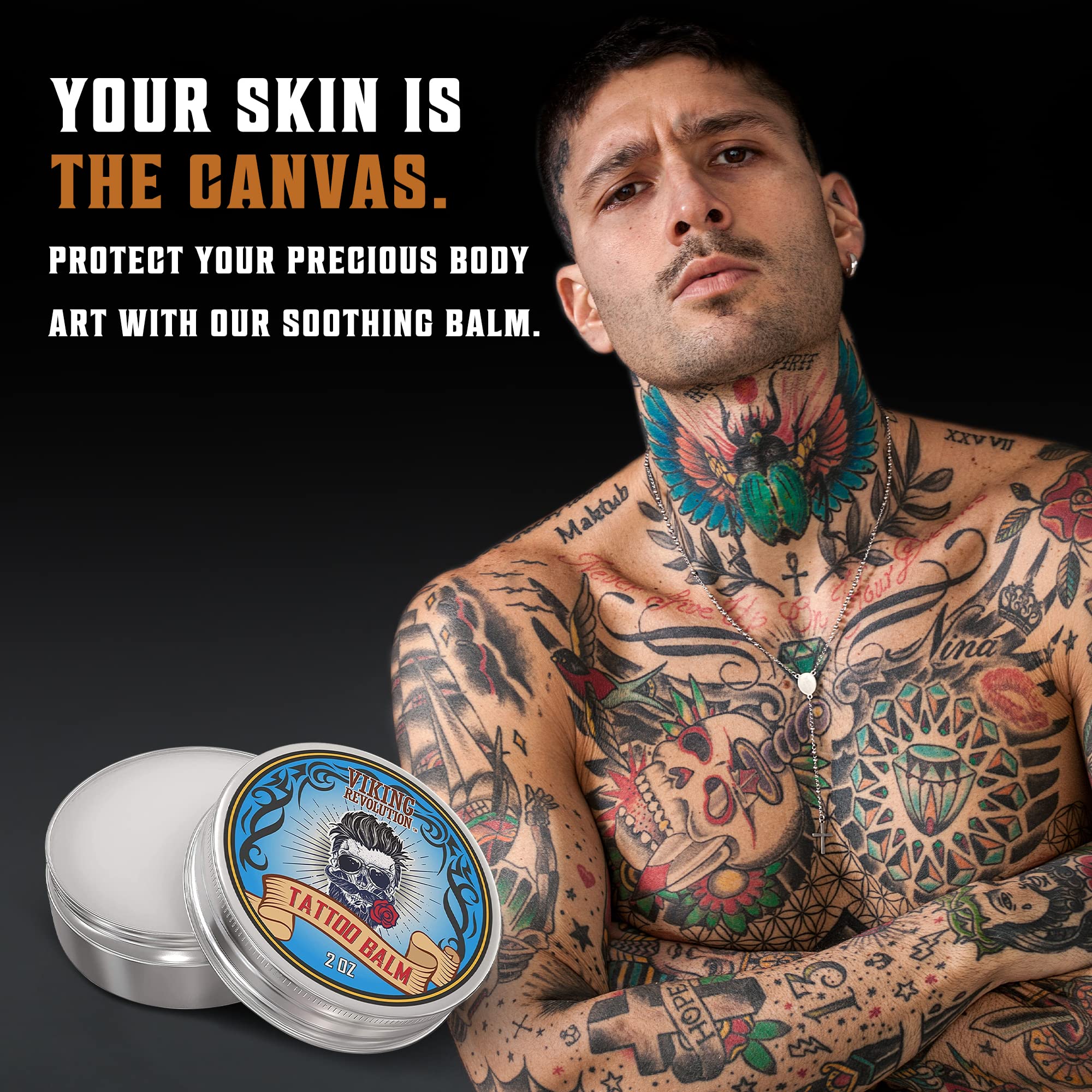 Viking Revolution Tattoo Balm for Before, During & Post Tattoo – Safe, Natural Tattoo Aftercare Cream – Moisturizing Lotion to Promote Skin Healing Tattoo Cream (2 Pack)
