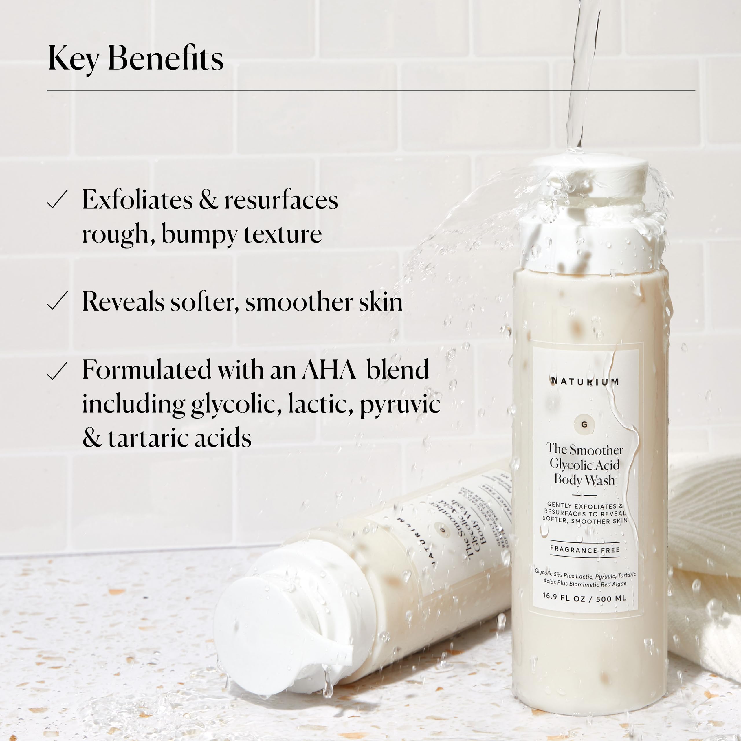 Naturium The Smoother Glycolic Acid Exfoliating Body Wash, Soft & Smoothing Cleanser | 16.9 FL OZ / 500 ML