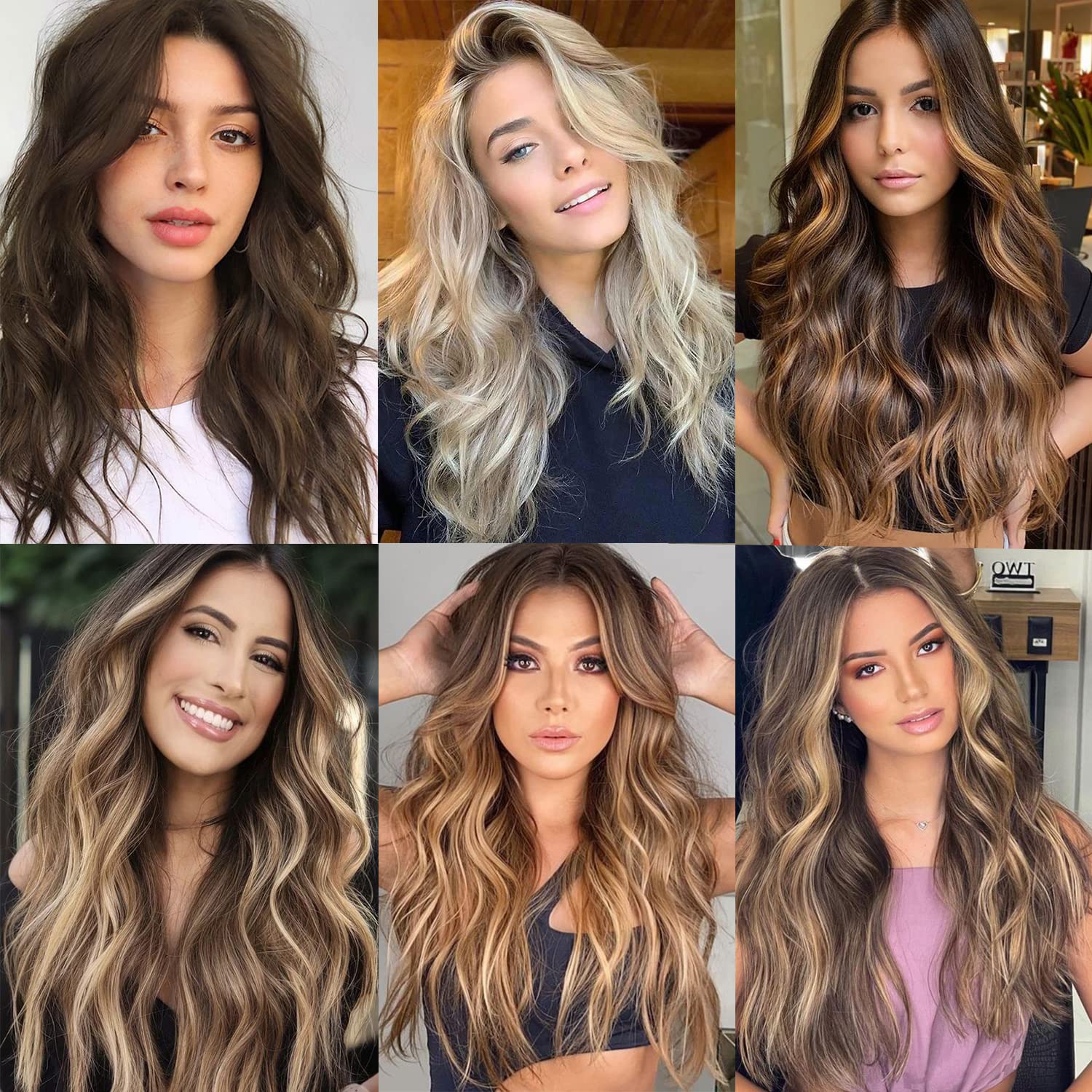 20 Inches Dark Brown Hair Extensions clip in, Synthetic Curly Clip in Hair Extension, Natural Thick Wavy Hairpieces for Women (Color:Dark Brown)