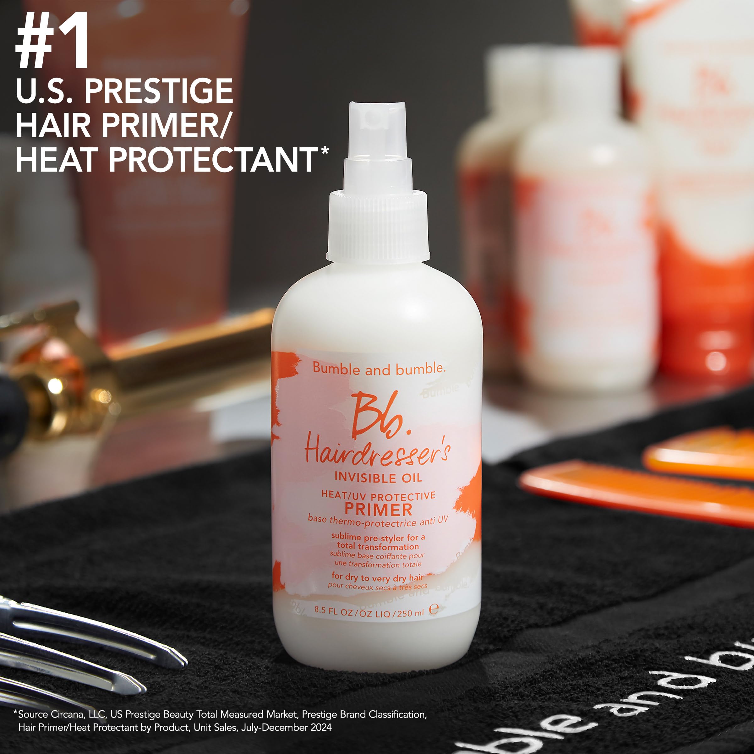 Bumble and bumble. Hairdresser's Invisible Oil Heat/UV Protection Leave-In Conditioner Hair Primer | Hydrating, Anti Frizz, Color Safe | Straight, Coily | With Argan Oil + Coconut Oil, 8.5 Fl Oz