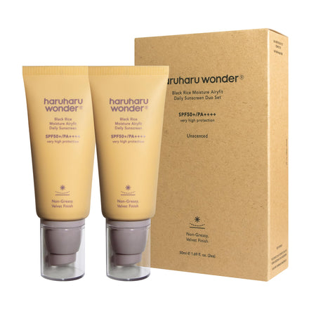 Haruharu Wonder Black Rice Moisture Airyfit Daily Sunscreen, Non-Greasy Velvet Finish, No-white Cast, 50ml (Pack of 2)