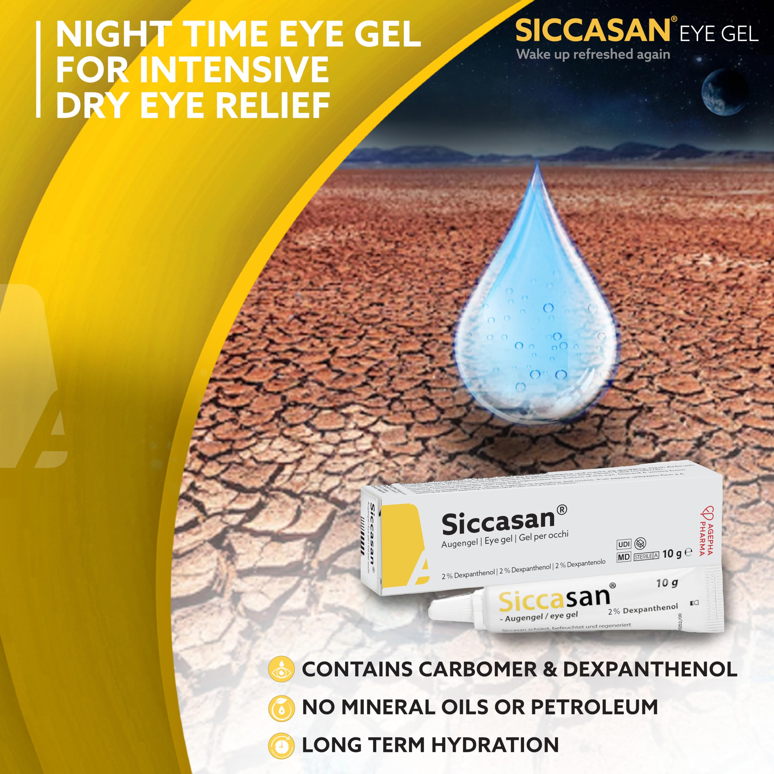 Siccasan Intensive Dry Eye Gel with Carbomer and Dexpanthenol | Corneal Gel & Eye Lubricant | Relief Against Dry, Irritated and Sore Eyes | Night Time Use for Dry Eyes