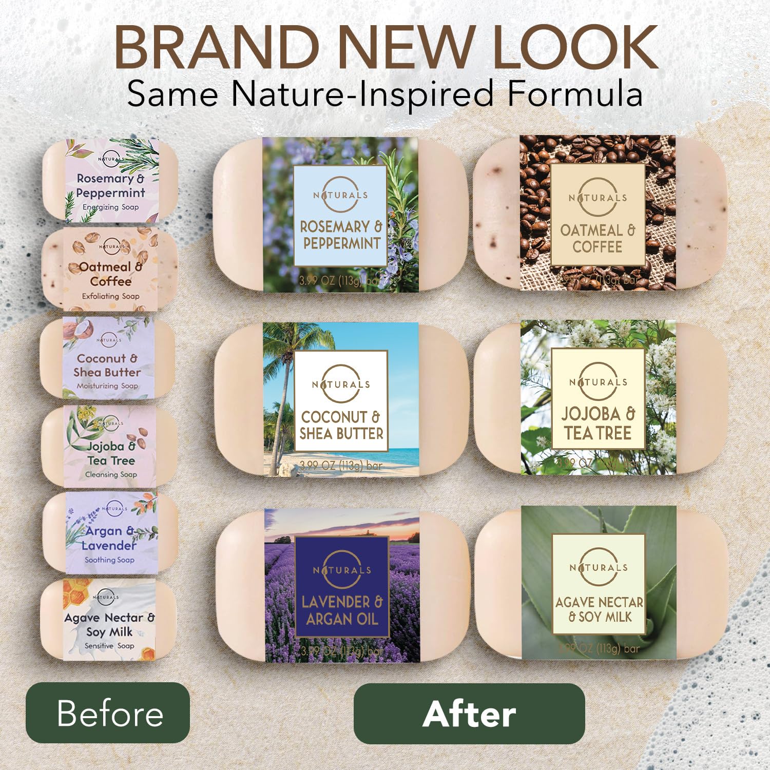 O Naturals Moisturizing Soap Bars - Natural Soap Bar, Organic Soap - Body Soap Bars, Face Soap & Hand Soap - Shower Soap, Body Wash Bar - Stocking Stuffers for Adults (6 pieces, Natural Soap)