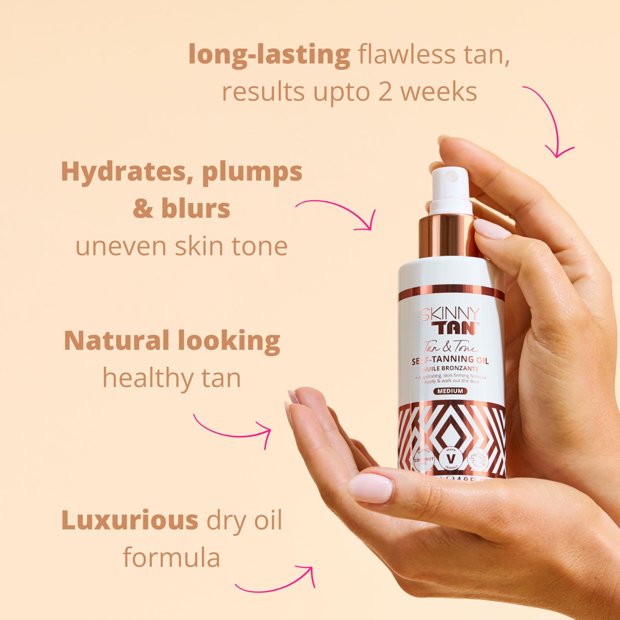 Skinny Tan Tan & Tone Self Tan Oil - Streak Free Natural Looking Fake Tan with Coconut Oil, Enriched with Guarana Extract to Tone & Firm Skin, Cruelty-Free & Vegan - Medium, 145ml