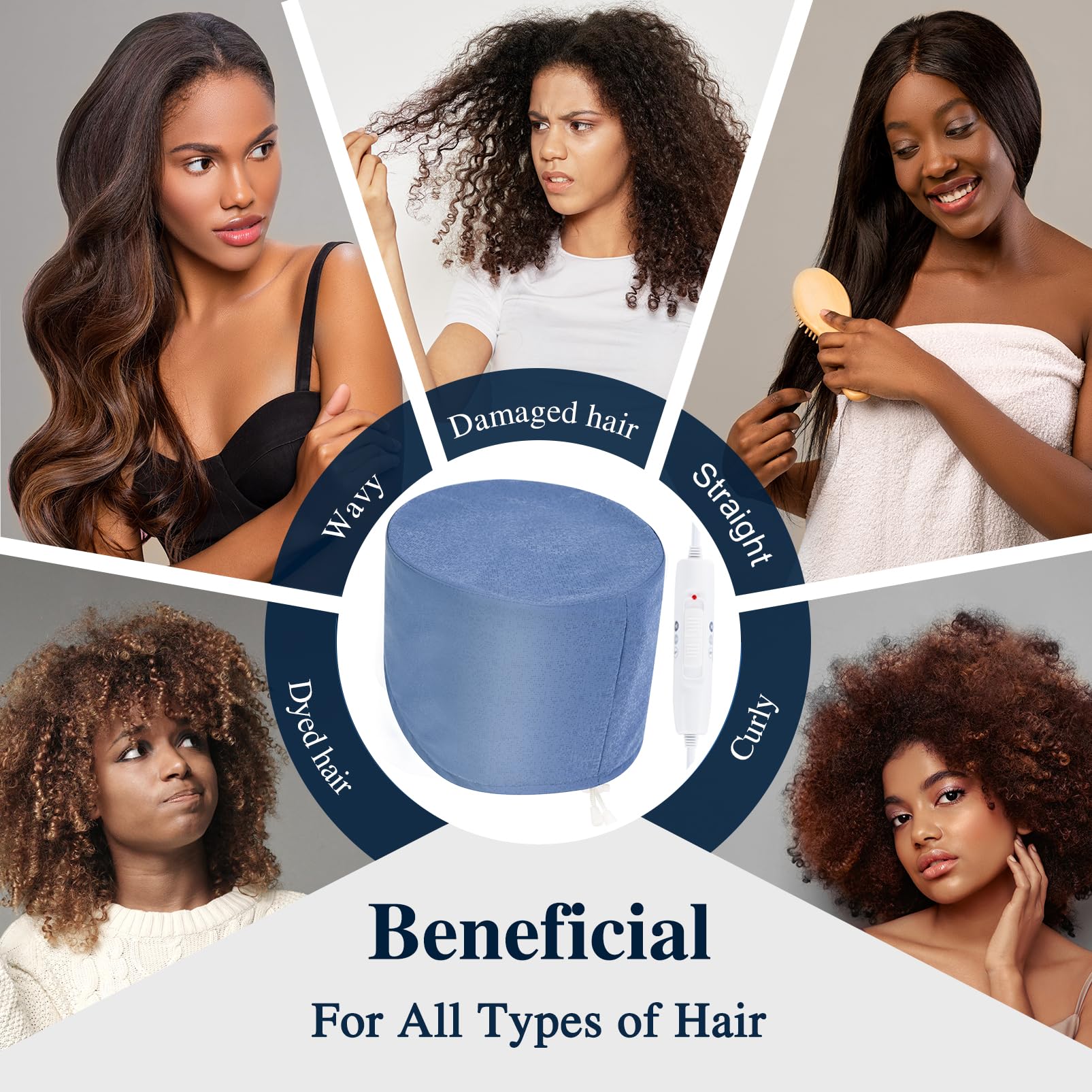 Hair Cap Treatment Steamer - Deep Conditioning Thermal Heat Caps Electric for Afro Hair Hot Care Hat Home Spa with 2 Mode/Blue (UK Plug)