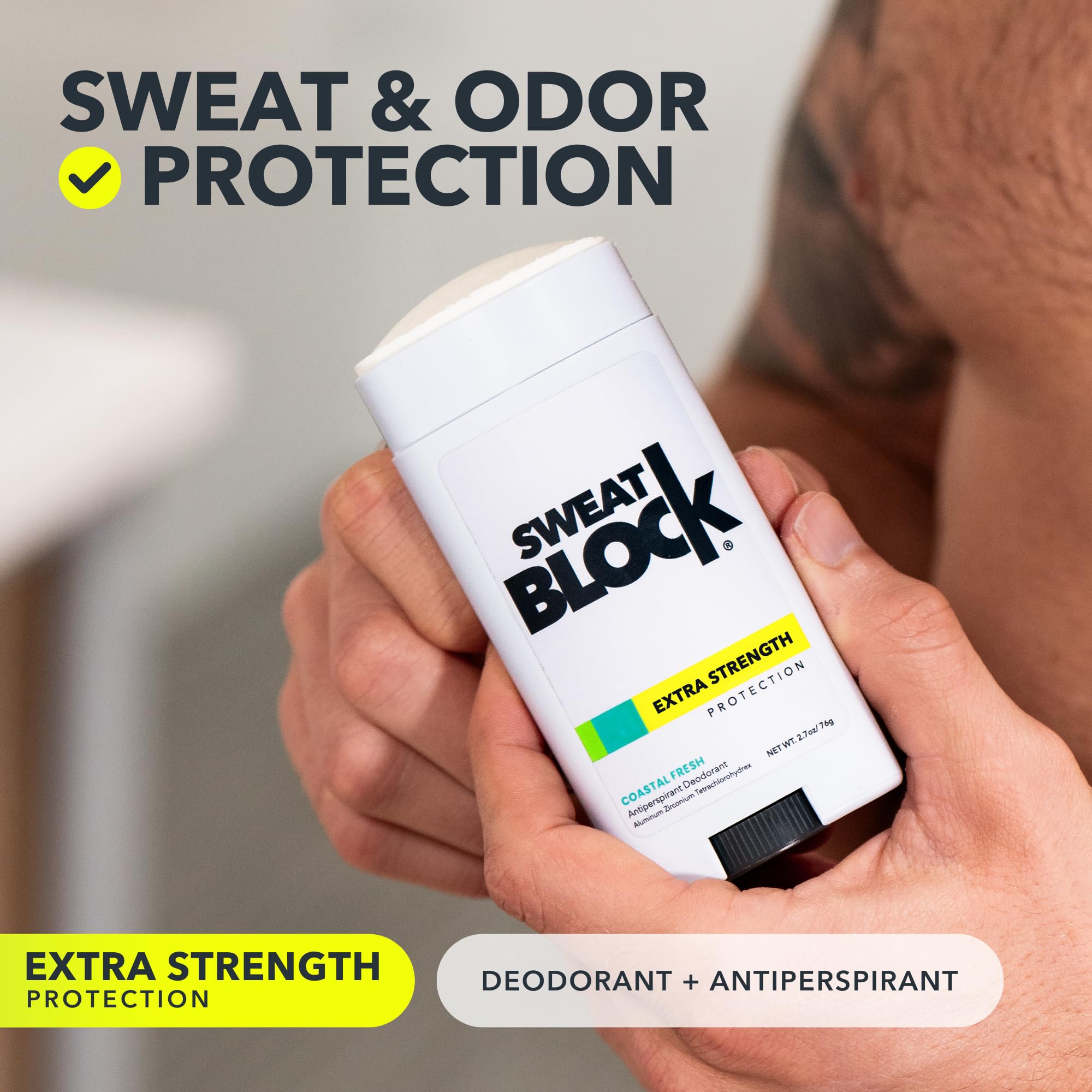 SweatBlock Deodorant Antiperspirant for Women & Men - 24-Hour High Degree Sweat & Odor Protection - Non-Irritating Smooth Glide - Coastal Fresh Scent (2 Pack)