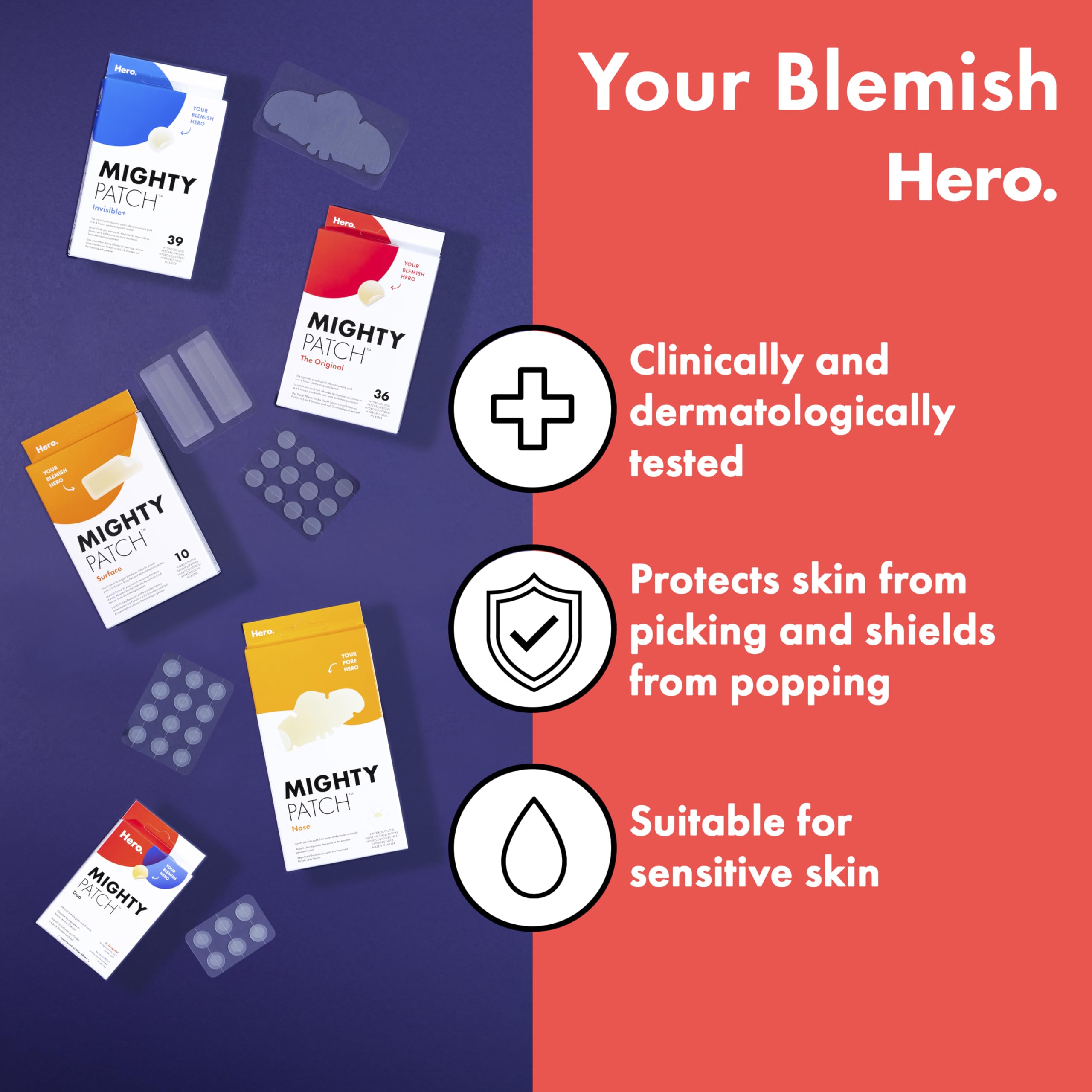 Hero Cosmetics Mighty Patch Nose, XL Hydrocolloid Spot Patches for Overnight Use, Absorb Gunk in 6 to 8 Hours, 10 Patches