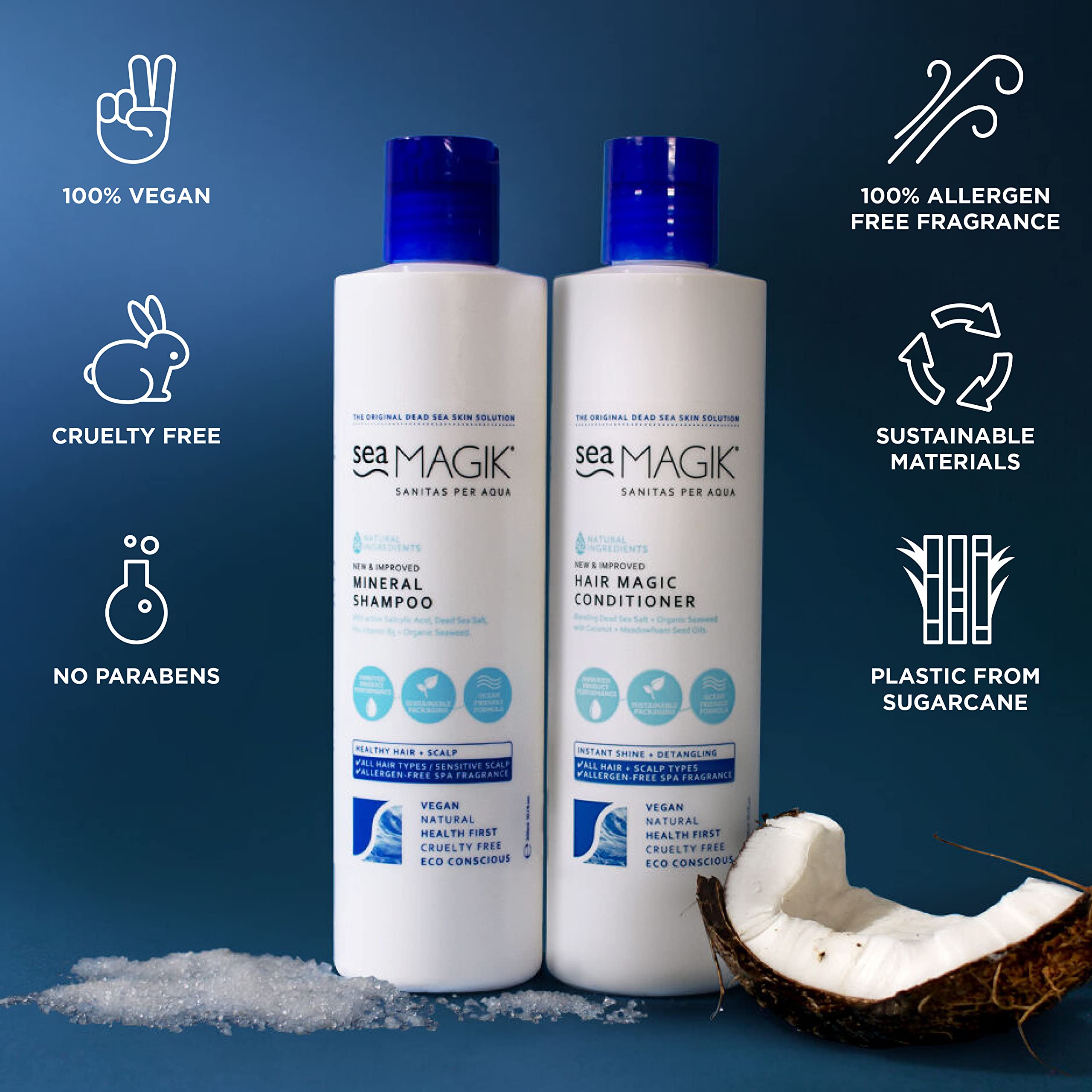 Sea Magik - Seaweed Shampoo and Conditioner Set with Dead Sea Salt and Salicylic Acid to Exfoliate and Cleanse Dry or Sensitive Scalps, Allergen-Free Fragrance, Vegan, Cruelty Free (2 x 300ml)