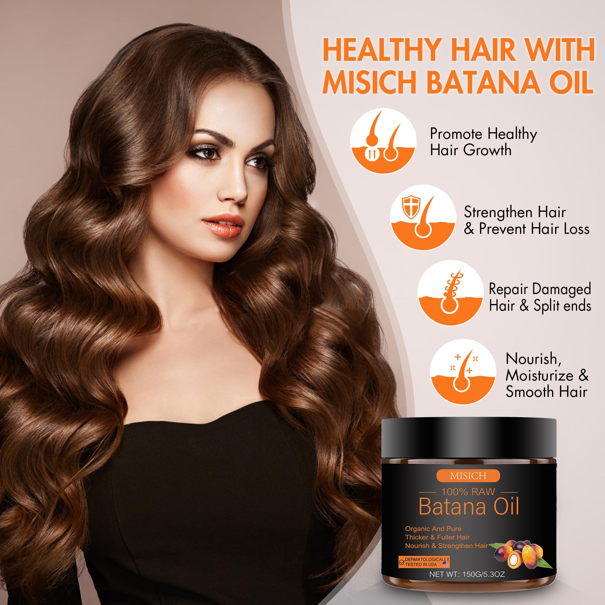 Raw Batana Oil for Hair Growth, 100% Natural Pure Dr. Sebi Botana Oil, Unrefined Organic Batana Hair Growth Oil for Prevent Hair Loss, Enhances Hair Thickness for Men & Women 5.3 oz