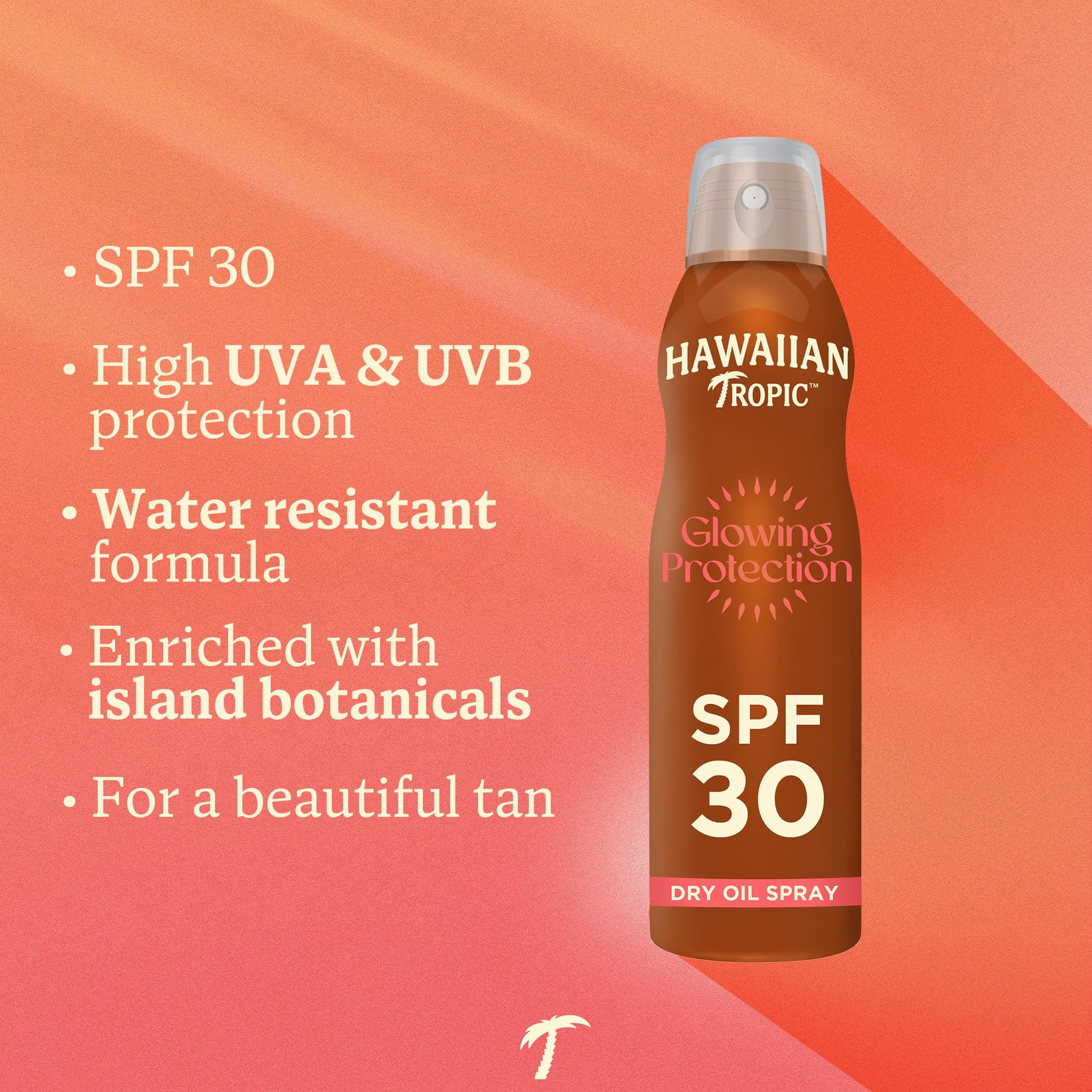 Hawaiian Tropic Glowing Protection Sunscreen Dry Oil Spray Mist, Water Resistant SPF 30 UVA plus UVB Protection Sunscreen Spray, Tropical Scent Sun Lotion with Island Botanicals, 180 ml