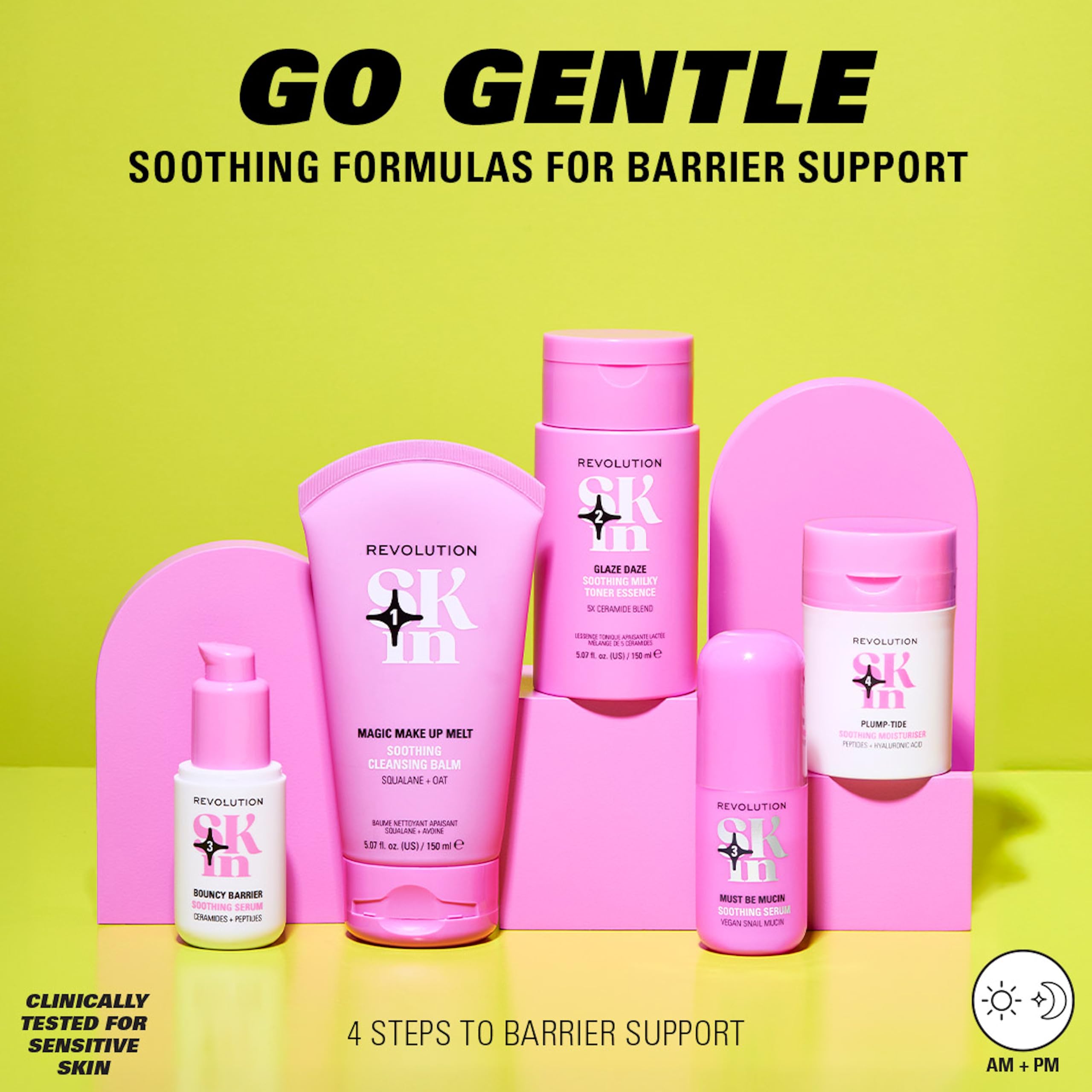 Revolution Skin, Go Gentle 4 Step Starter Kit, Skincare Set Includes Cleanser, Toner, Serum & Moisturiser, Vegan & Cruelty-Free, 4 Products Included
