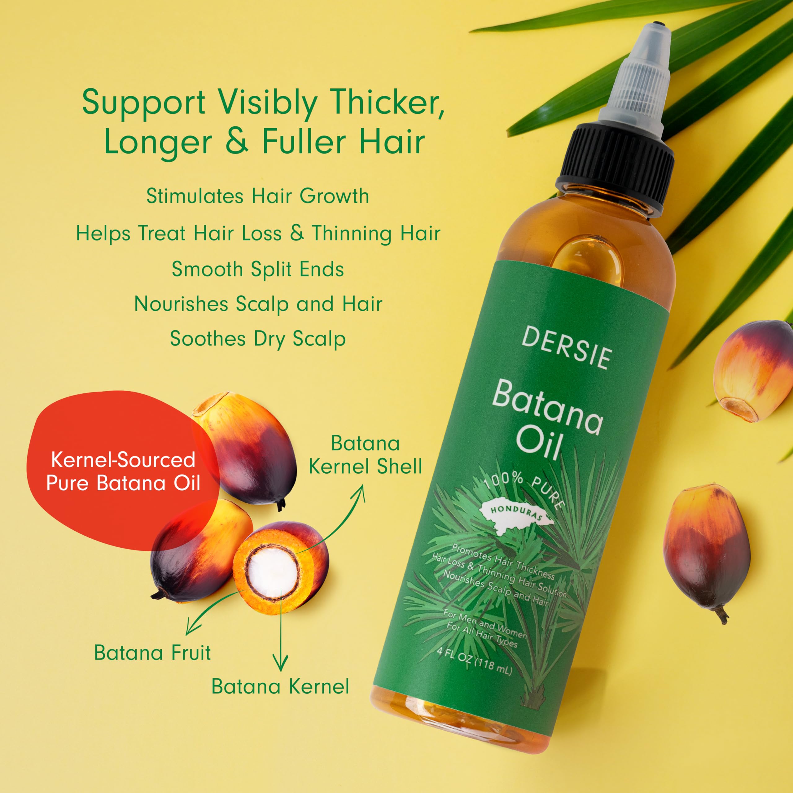 Dersie Batana Oil for Hair Growth Dr Sebi - 100% Pure & Natural Raw Oil From Honduras - For Thicker & Stronger Hair - 4 FL OZ