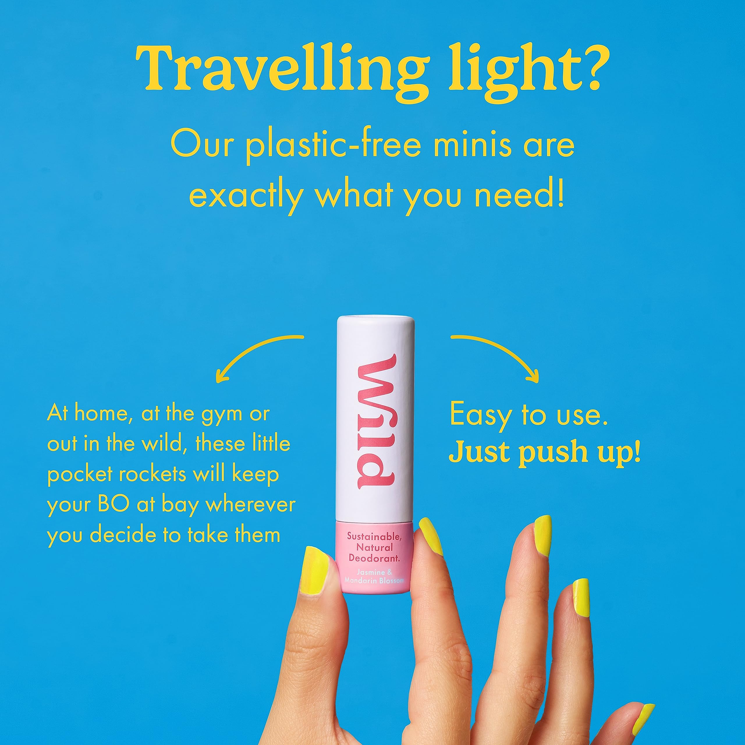 Wild - Pack of 3 Mini Deodorants - Natural Ingredients & Aluminium Free - Long Lasting Protection - Great for Holiday & Travel - Plastic Free - Vegan & Eco-Friendly - Trial Size