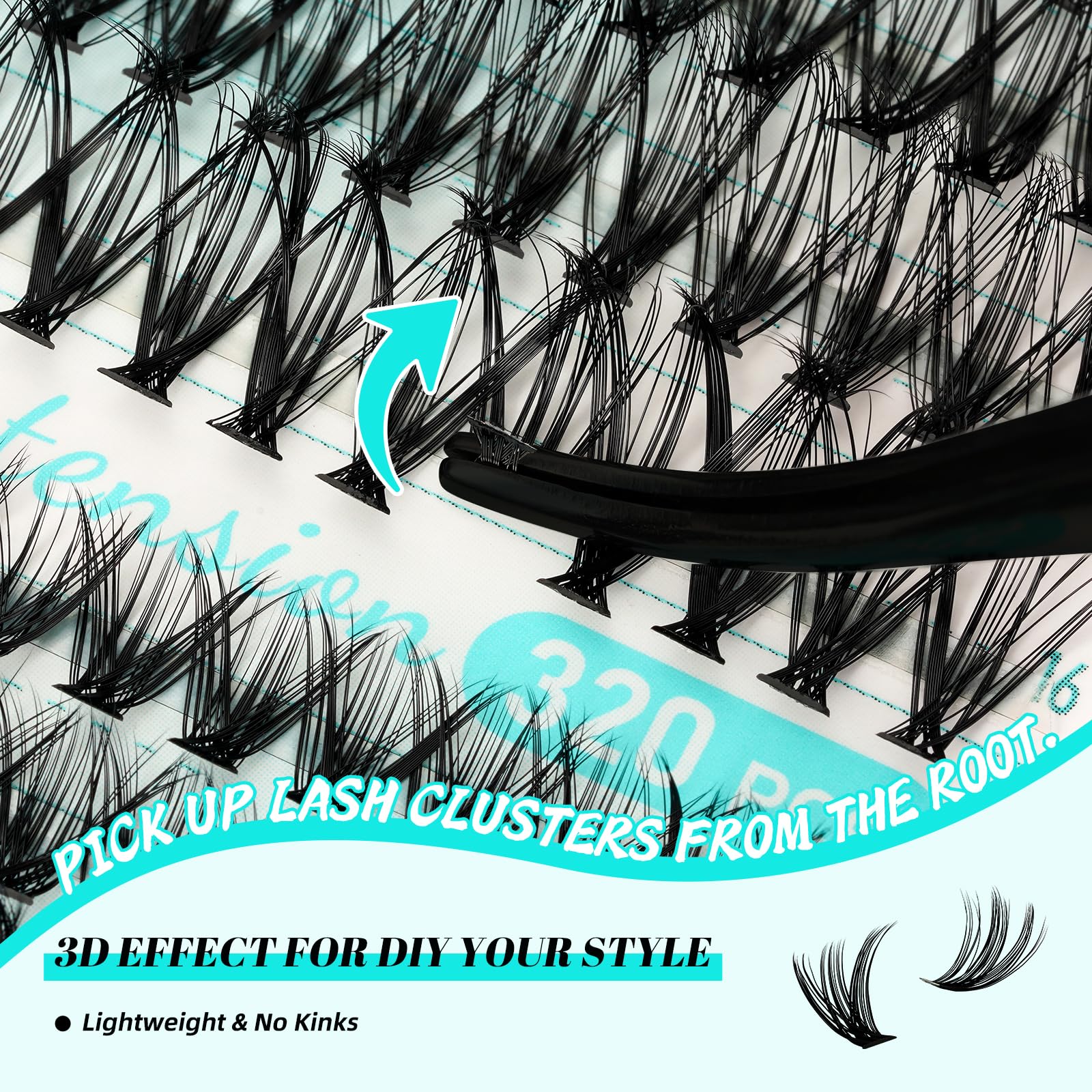 Lash Extension Kit 320Pcs,DIY Individual Lashes Clusters Kit,Lash Bond And Seal,Lash Remover For Eyelashes Extensions,Lash Applicator Tool For False Eyelash Cluster Kit At Home(3040D,D-Mix9-16mm Kit)