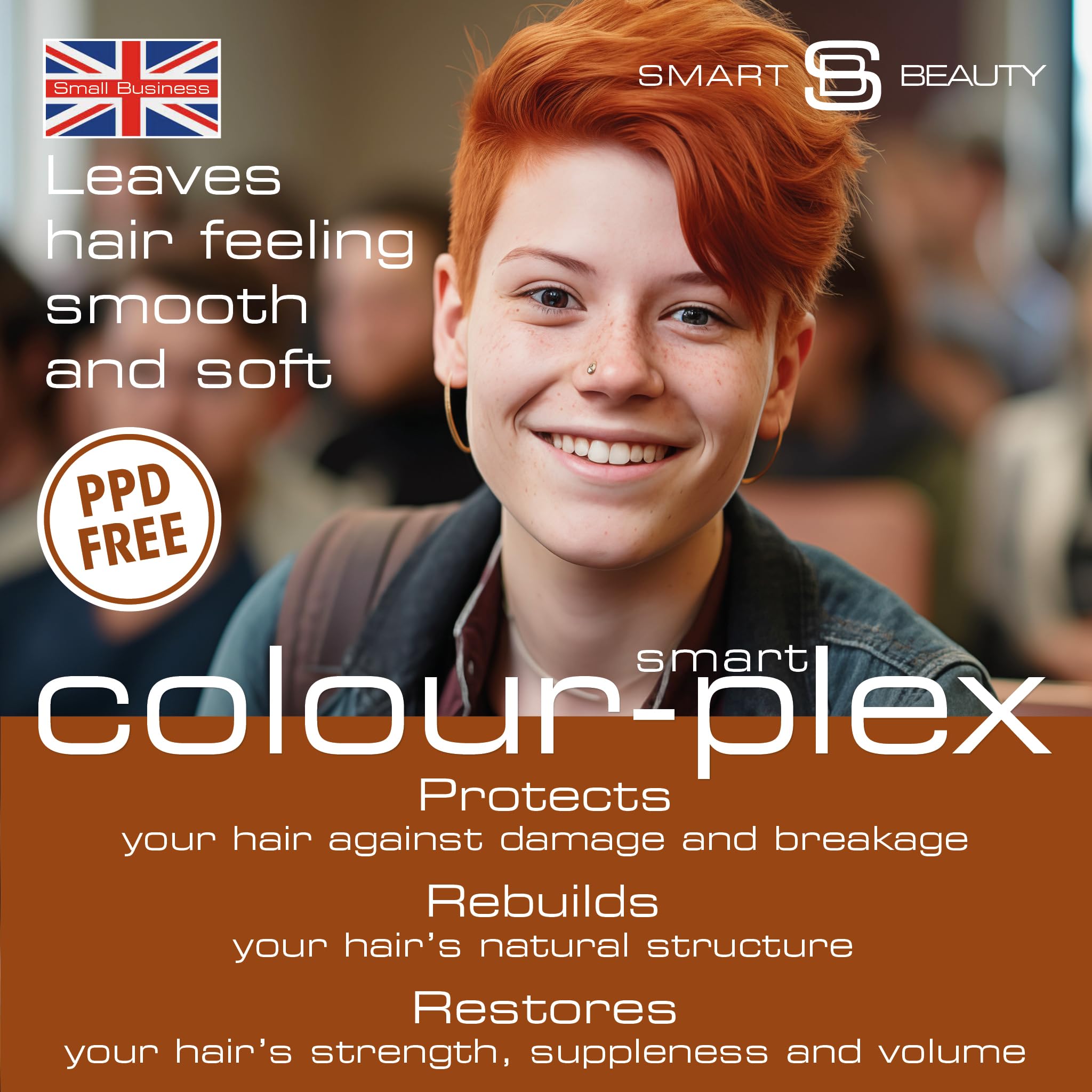 Amber Copper Hair Dye Permanent with Plex Hair Care, PPD free hair dye 100% Grey Hair Coverage Hair dye kit, Ginger Permanent Hair Colour for women and men, Cruelty-Free Vegan Hair Dye by Smart Beauty