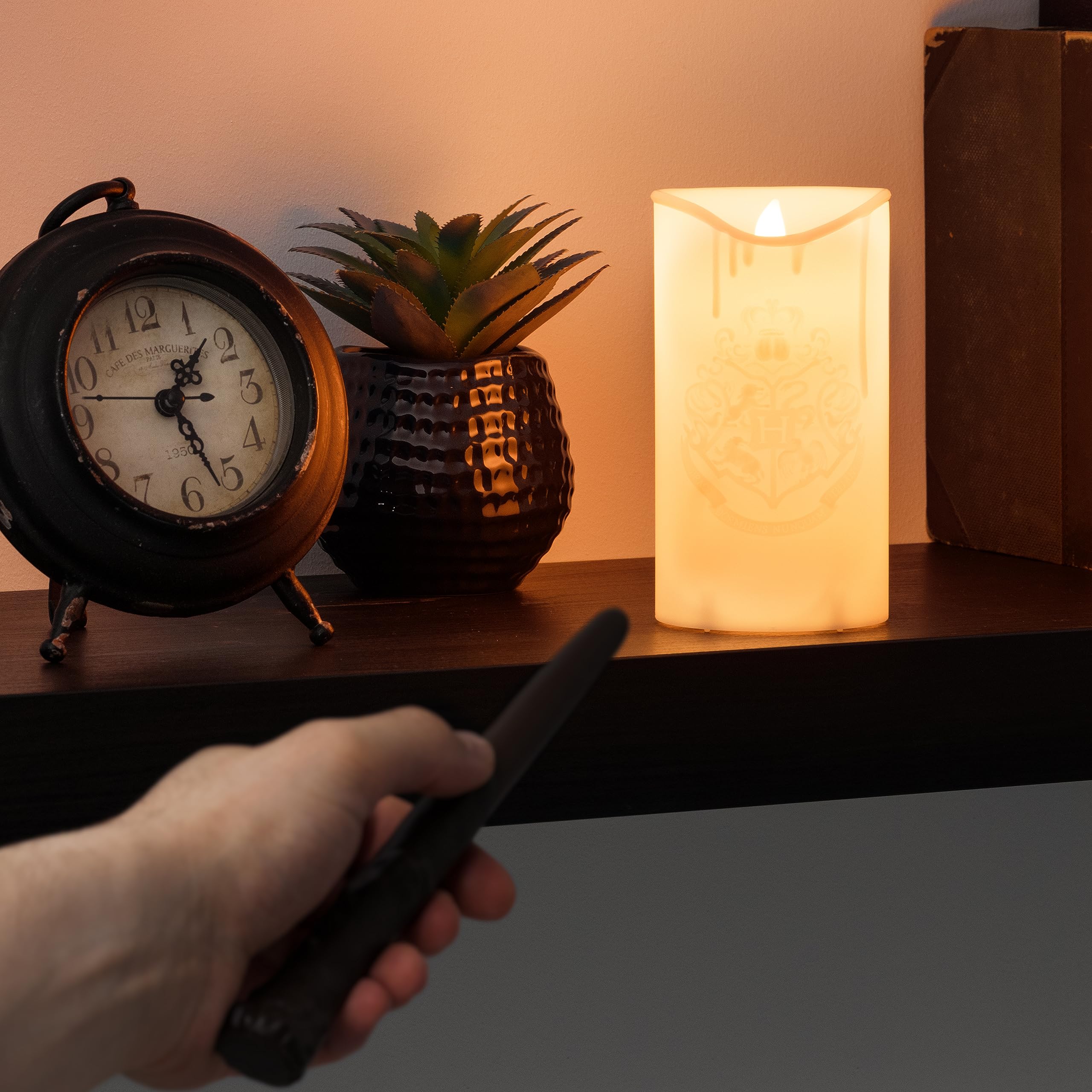 Harry Potter Hogwarts LED Candle with Wand Remote - Officially Licensed Wizarding World Merchandise, Great Hall Battery Powered Candlelight Decor for Themed Events