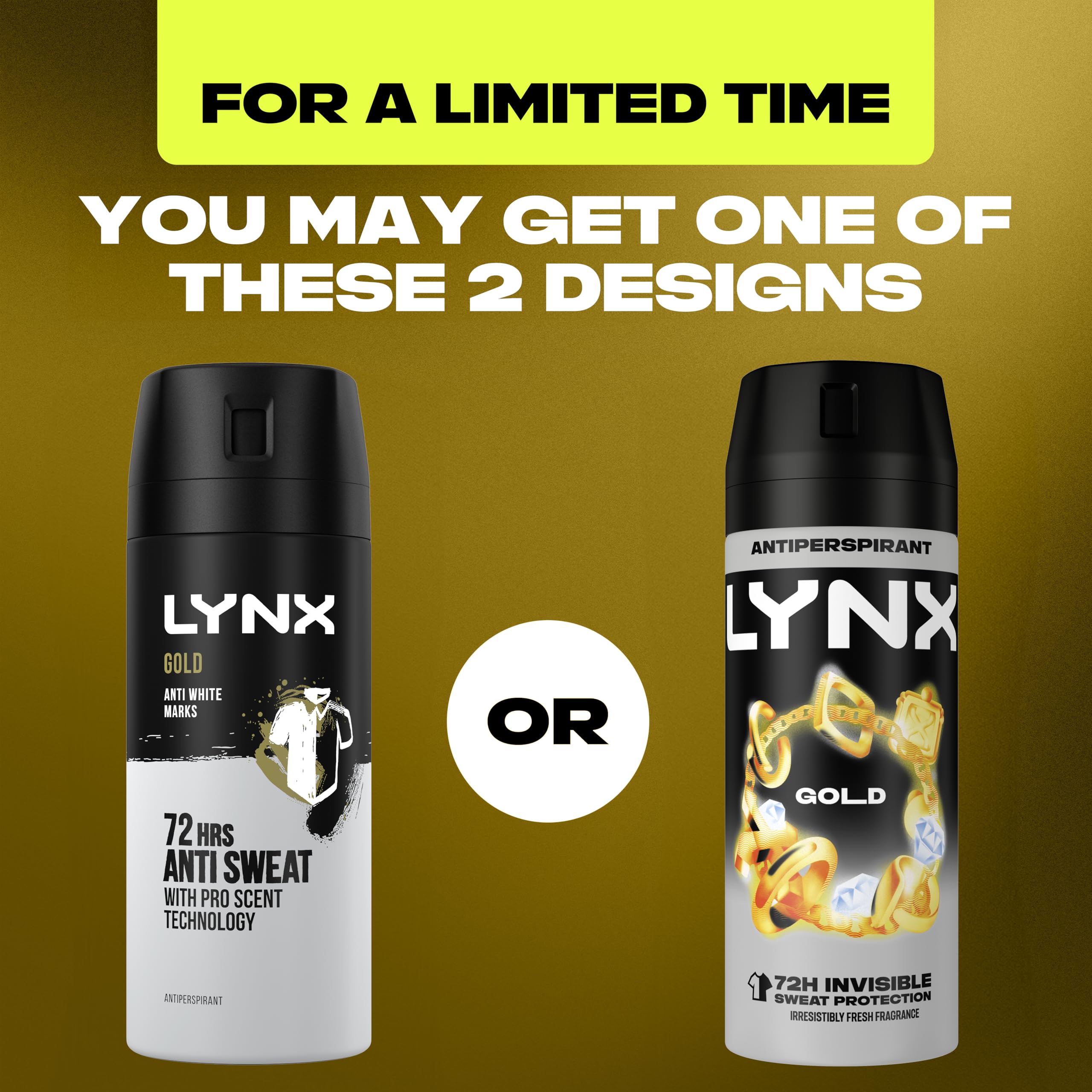 Lynx Gold Anti-Perspirant Aerosol Men's Deodorant Spray with ProScent technology and an oud wood & fresh vanilla scent for 72 hours protection against odour and wetness 6x 150 ml (Package may vary)