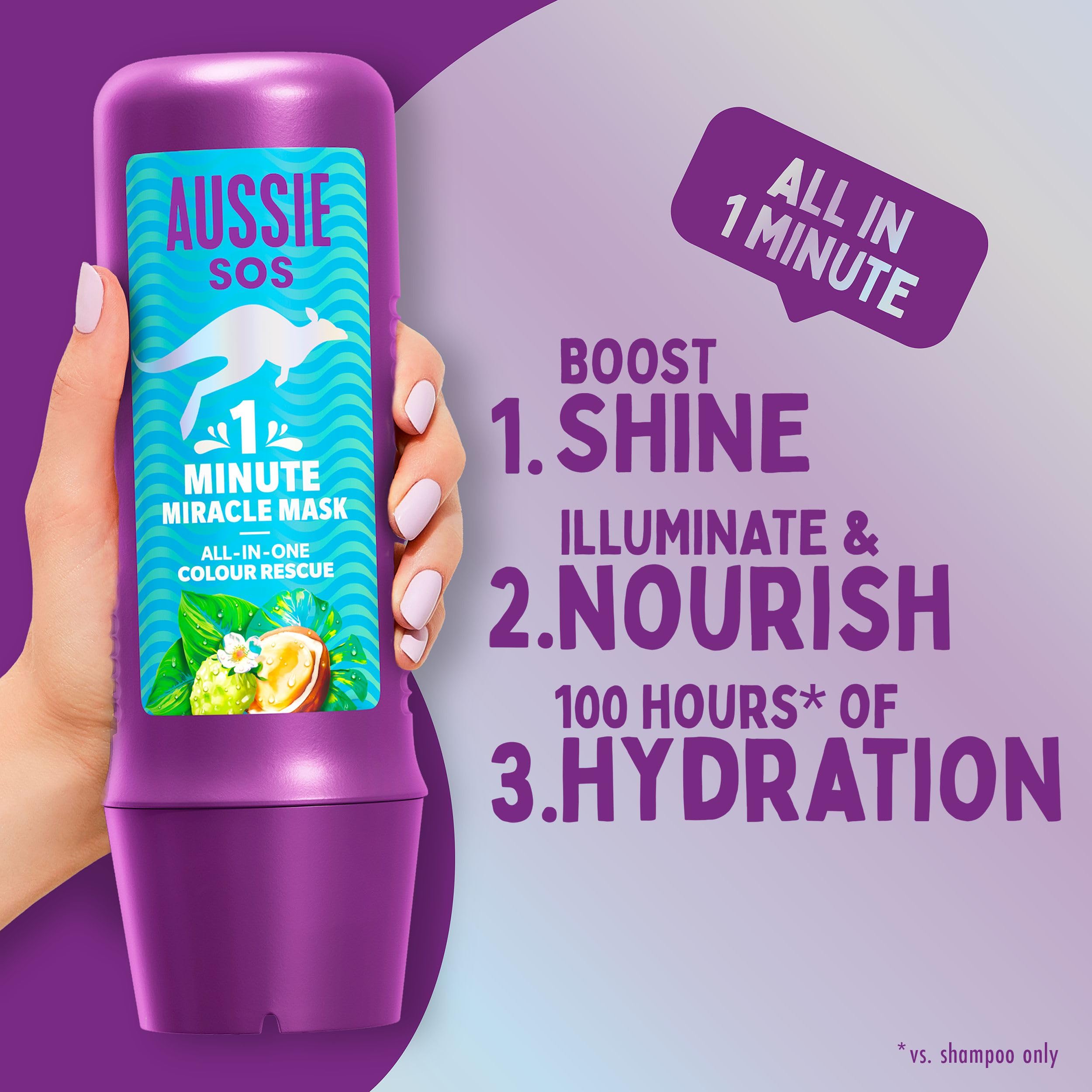 Aussie Blonde Hydration Vegan Purple Shampoo, Conditioner And 3 Minute Miracle Hair Mask Set, Silver Toner, Neutralises Yellow & Brassy Tones for Hydrated Hair.