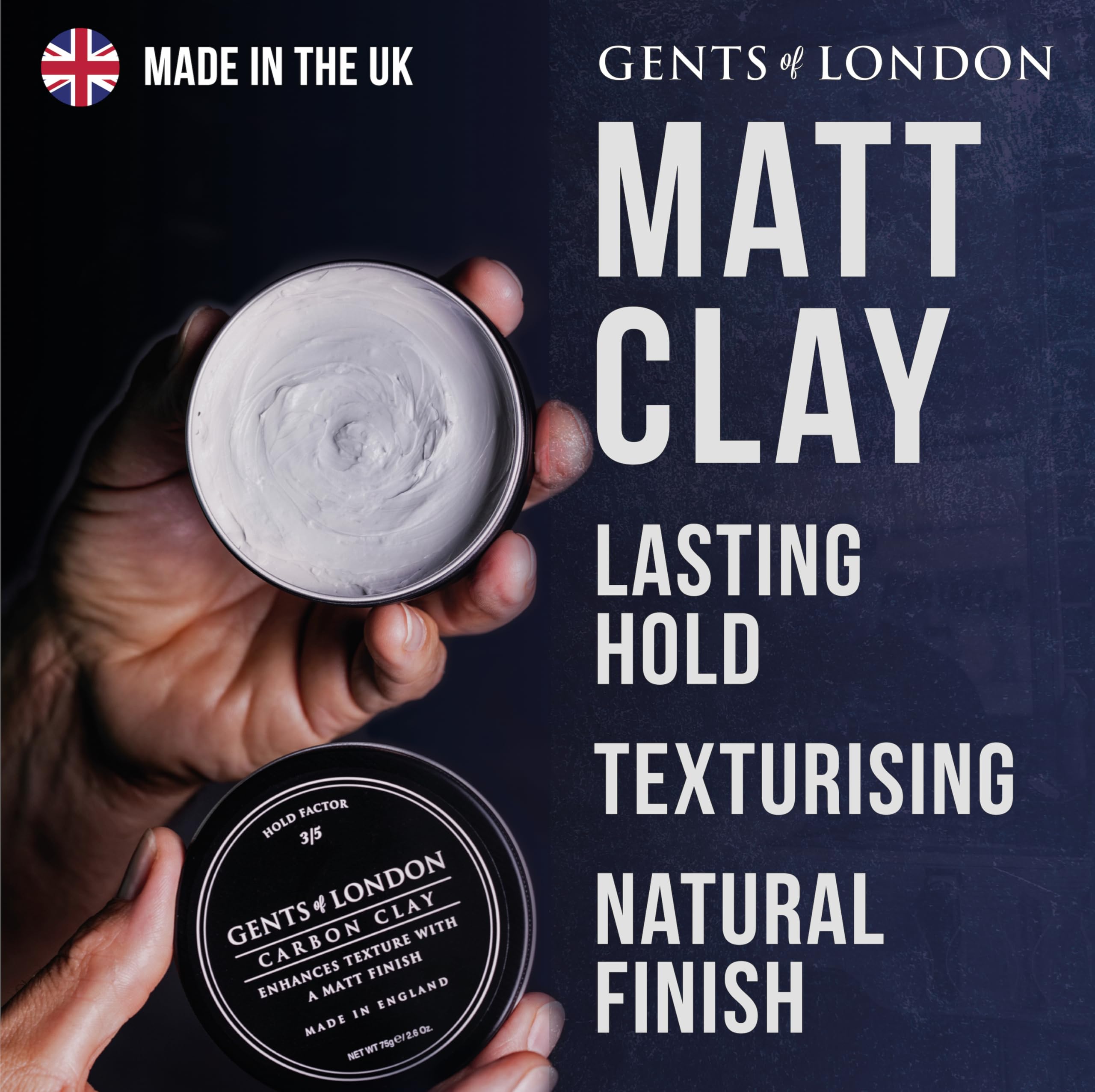 Gents of London Carbon Clay, Matt Finish, Texturising Styling Wax For Men (75g)