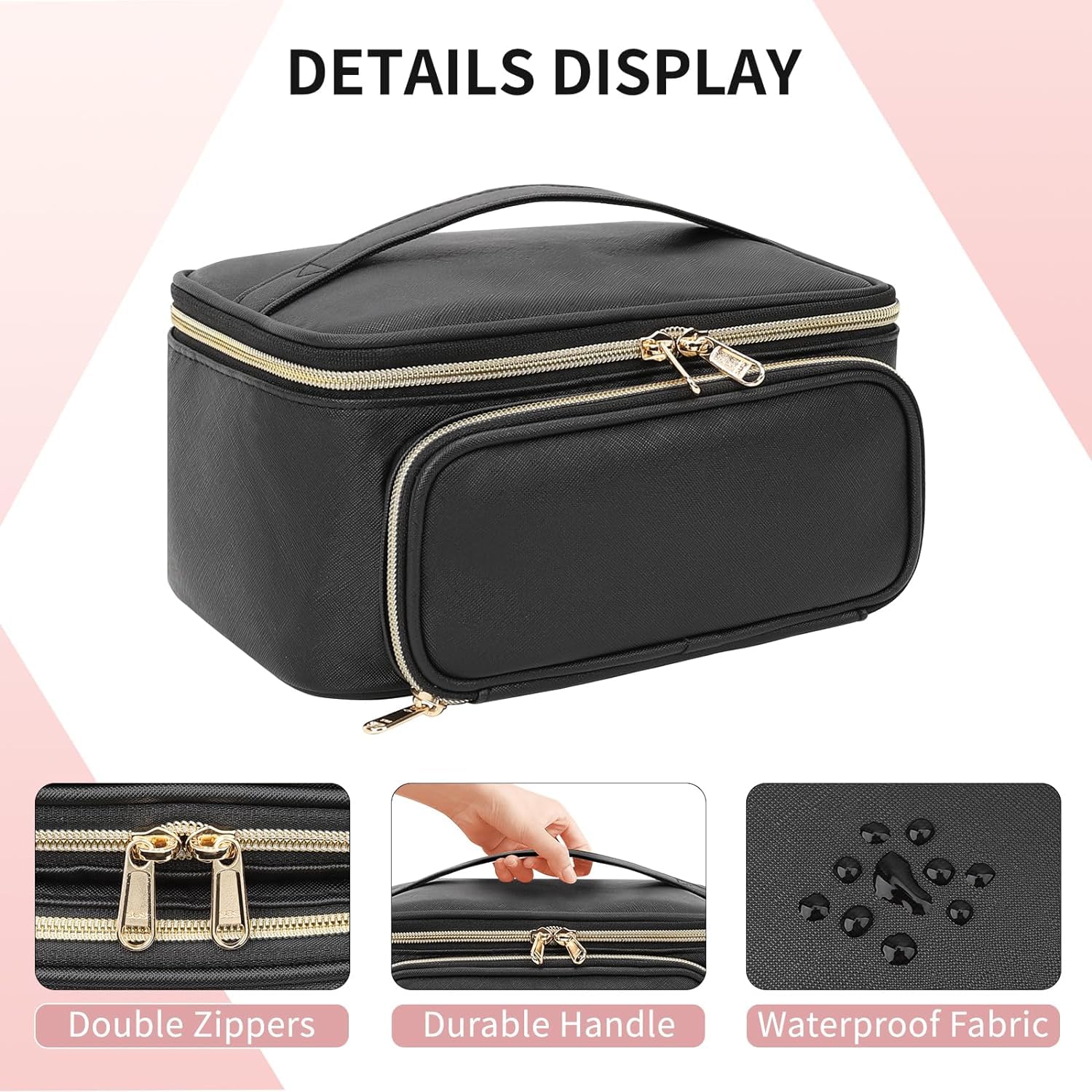 Travel Makeup Bag, Portable Cosmetic Bag with Makeup Brush Organiser Large Capacity Make up Case Water-Resistant Toiletry Bag for Women Travel Essentials, Large