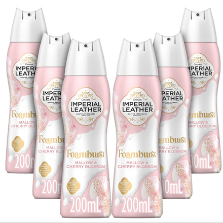 Imperial Leather Foamburst Pampering Shower Gel, Mallow & Cherry Blossom Body Wash, Luxurious Foam Lather, Gentle Skin Care, Bulk Buy, Pack of 6 x 200ml