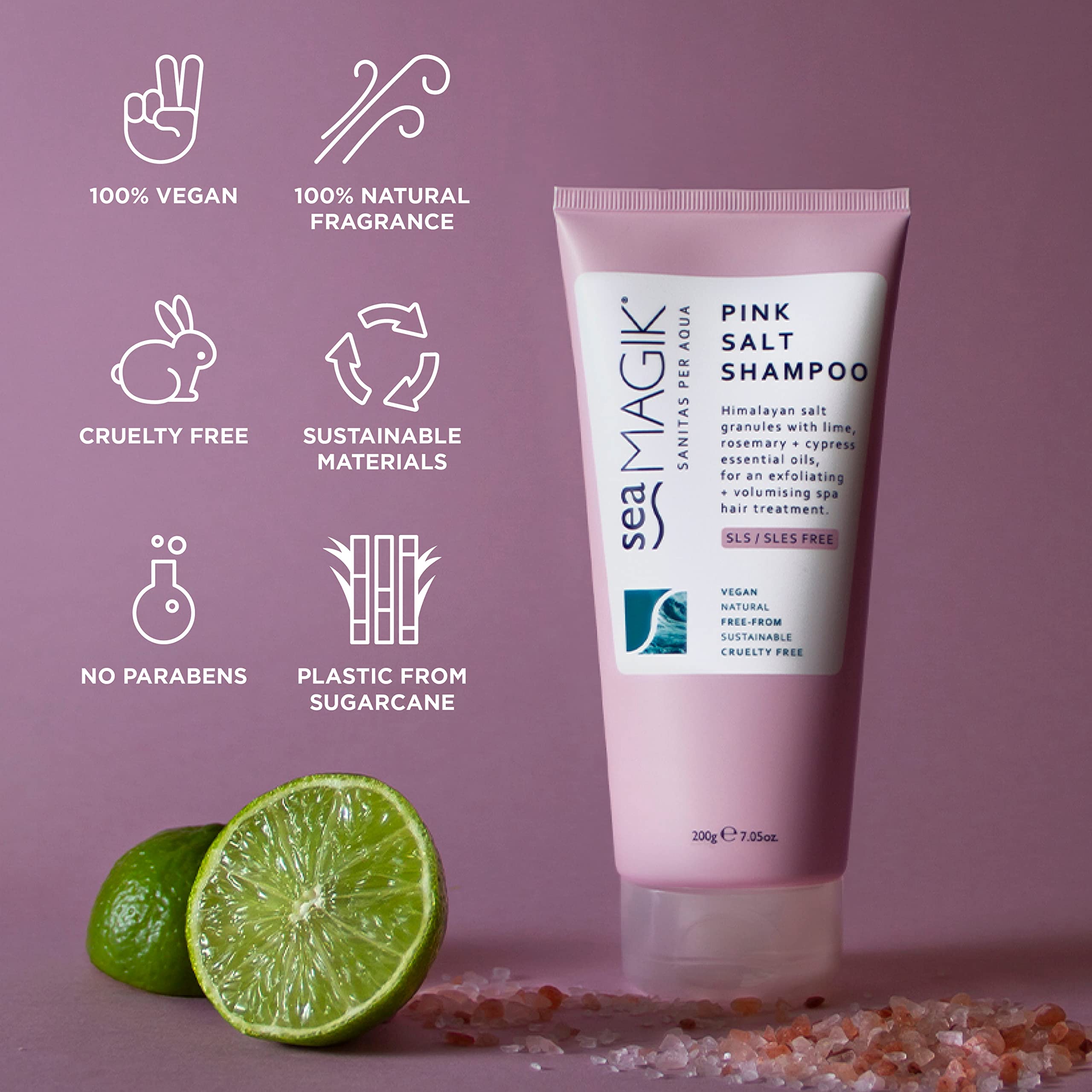 Sea Magik Pink Salt Shampoo with Mineral-Rich Himalayan and Dead Sea Salt Granules 7.05 oz/ 200g