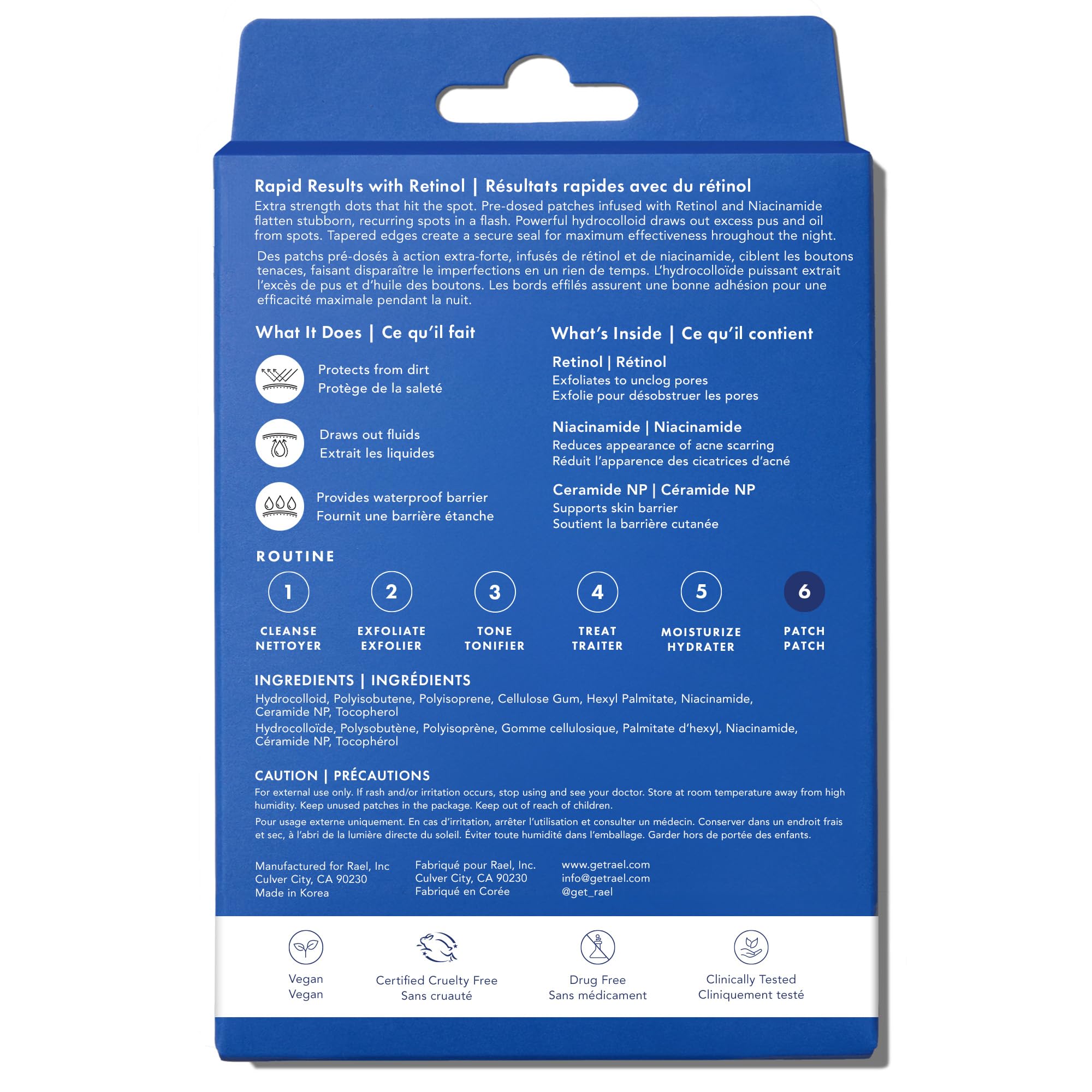 Rael Pimple Patches, Miracle Retinol Spot Cover - Korean Skincare, Hydrocolloid, Acne Spot Treatment Patch, Face Stickers, PM Advanced Treatment, Vegan & Cruelty Free (72 count)