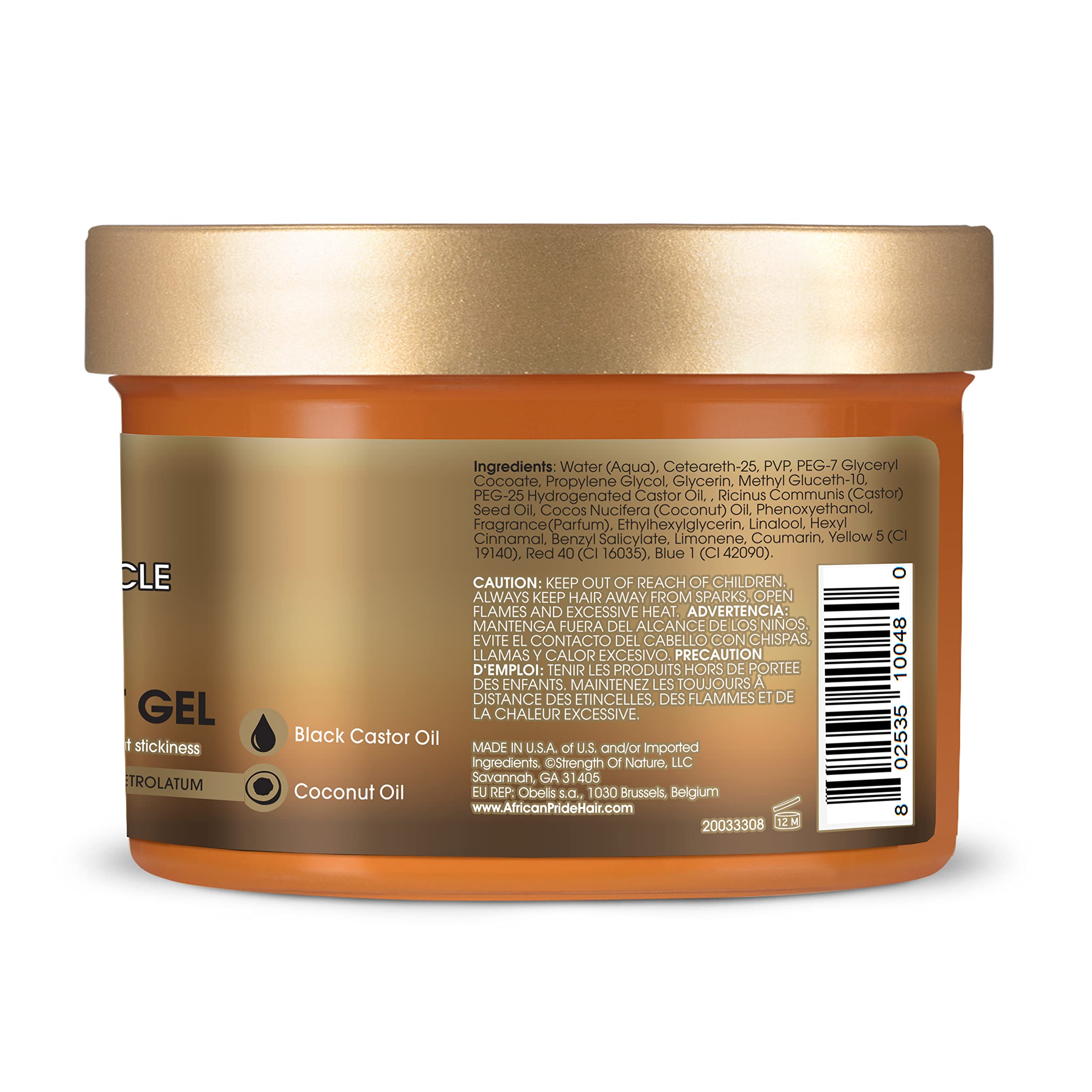 African Pride Black Castor Miracle Extra Hold Braid, Loc, Twist Gel, Tames Frizz & Edges, No Parabens, Sulfates, Mineral Oil or Petrolatum, Contains Black Castor & Coconut Oil