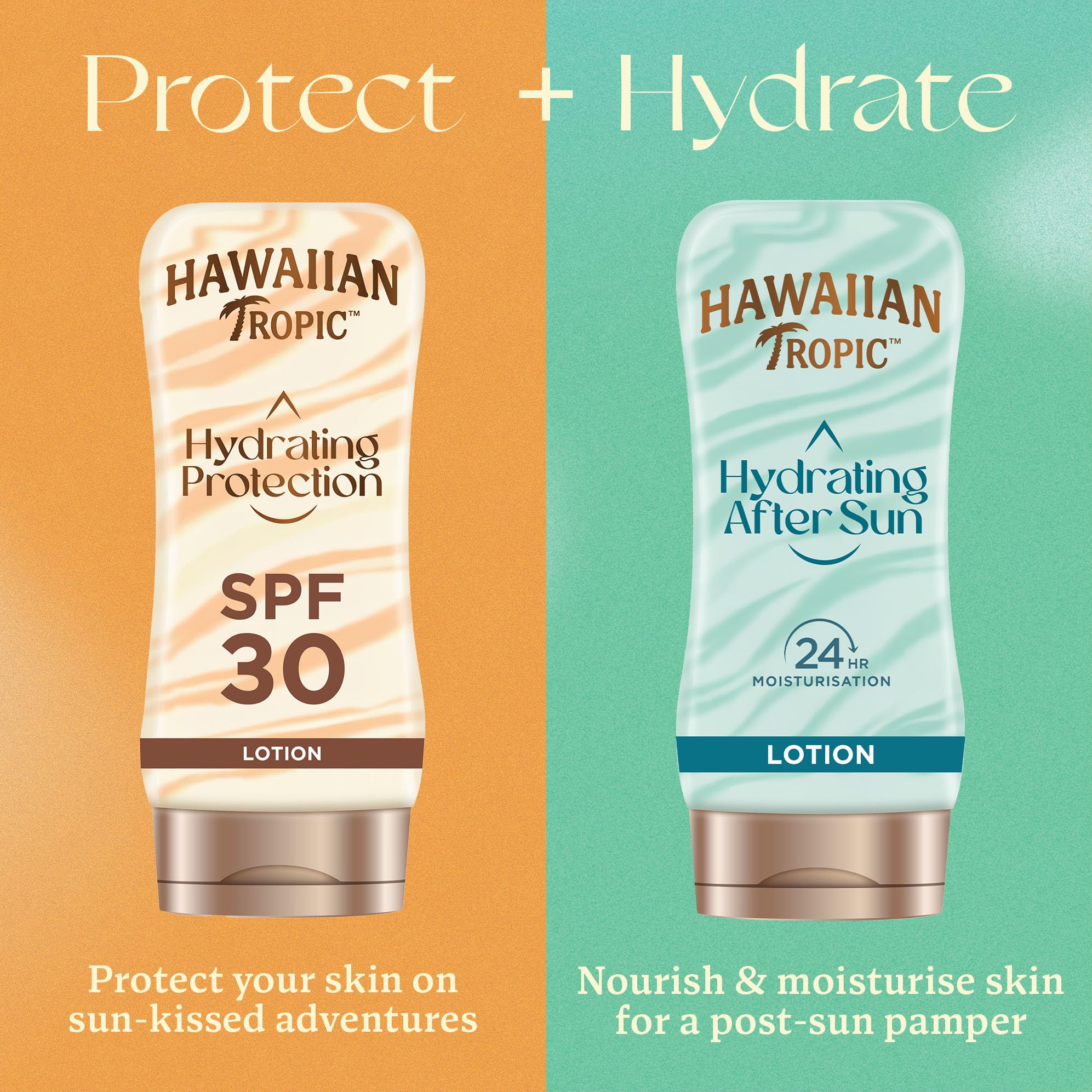 Hawaiian Tropic Hydrating Protection Sunscreen Lotion, Water Resistant SPF 30 UVA plus UVB Protection Suncream, 12-Hour Moisturising Sun Lotion with Cocoa and Shea Butter, 180 ml