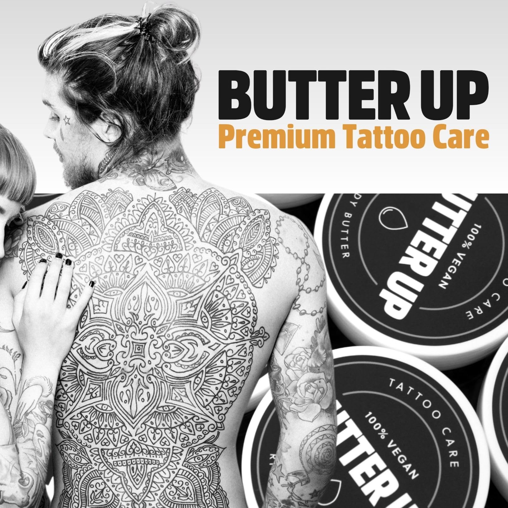 Butter Up Tattoo Aftercare - Heals & Brightens Tattoos, Vegan, Natural, Organic, Cruelty Free, Rich Creamy Body Butter 100ml
