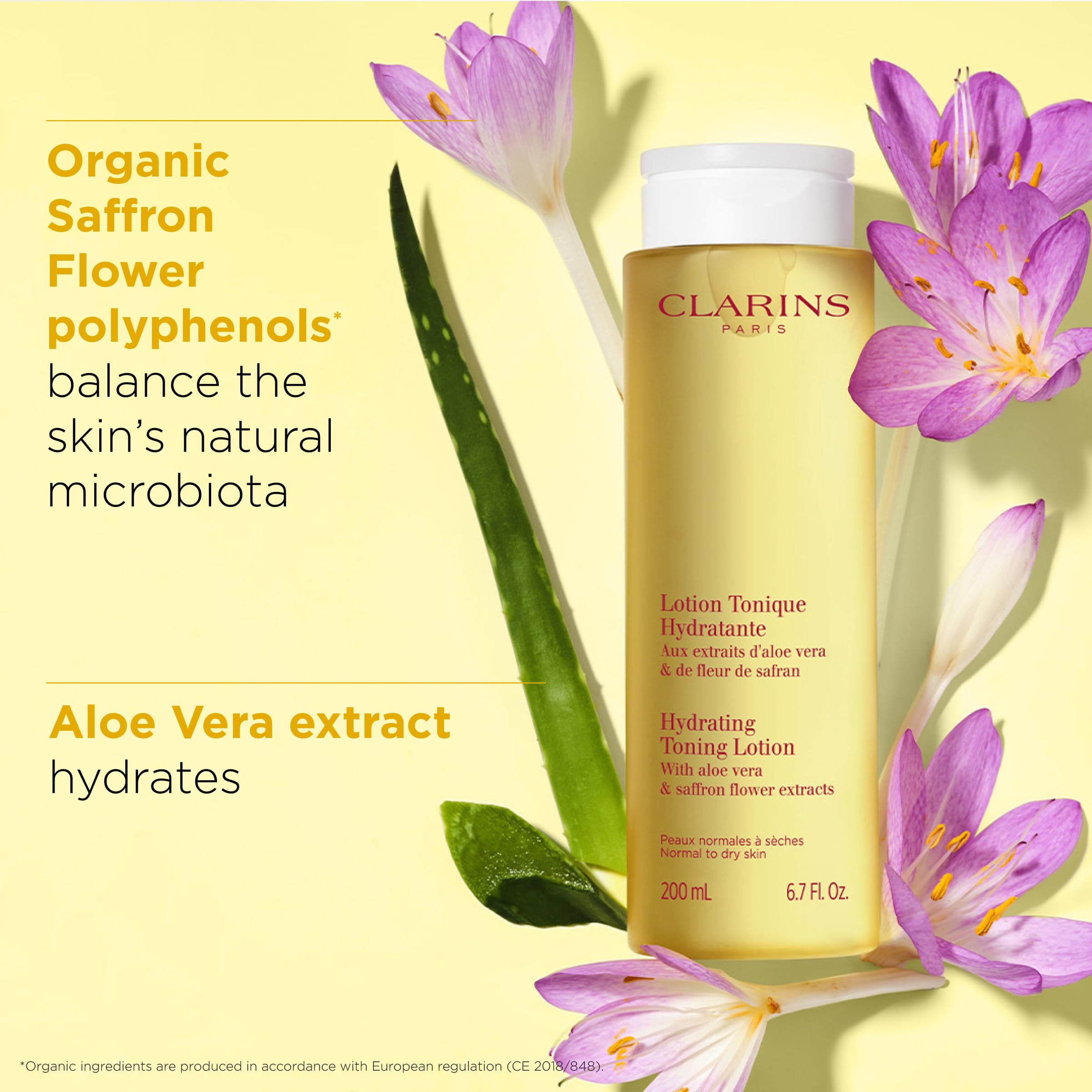 Clarins Hydrating Toning Lotion 200ml | Alcohol-Free Toner with Aloe Vera & Saffron Extracts | Refreshing & Balancing for Normal to Dry Skin