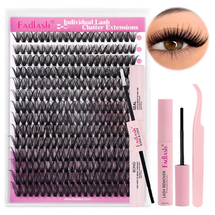 DIY Lash Extension Kit Individual Lashes Clusters Lash Bond and Seal, Clusters Lash Glue Remover and Eyelash Tweezers for Eyelash Extensions (40D-0.07D, 12-18mm, Kit)