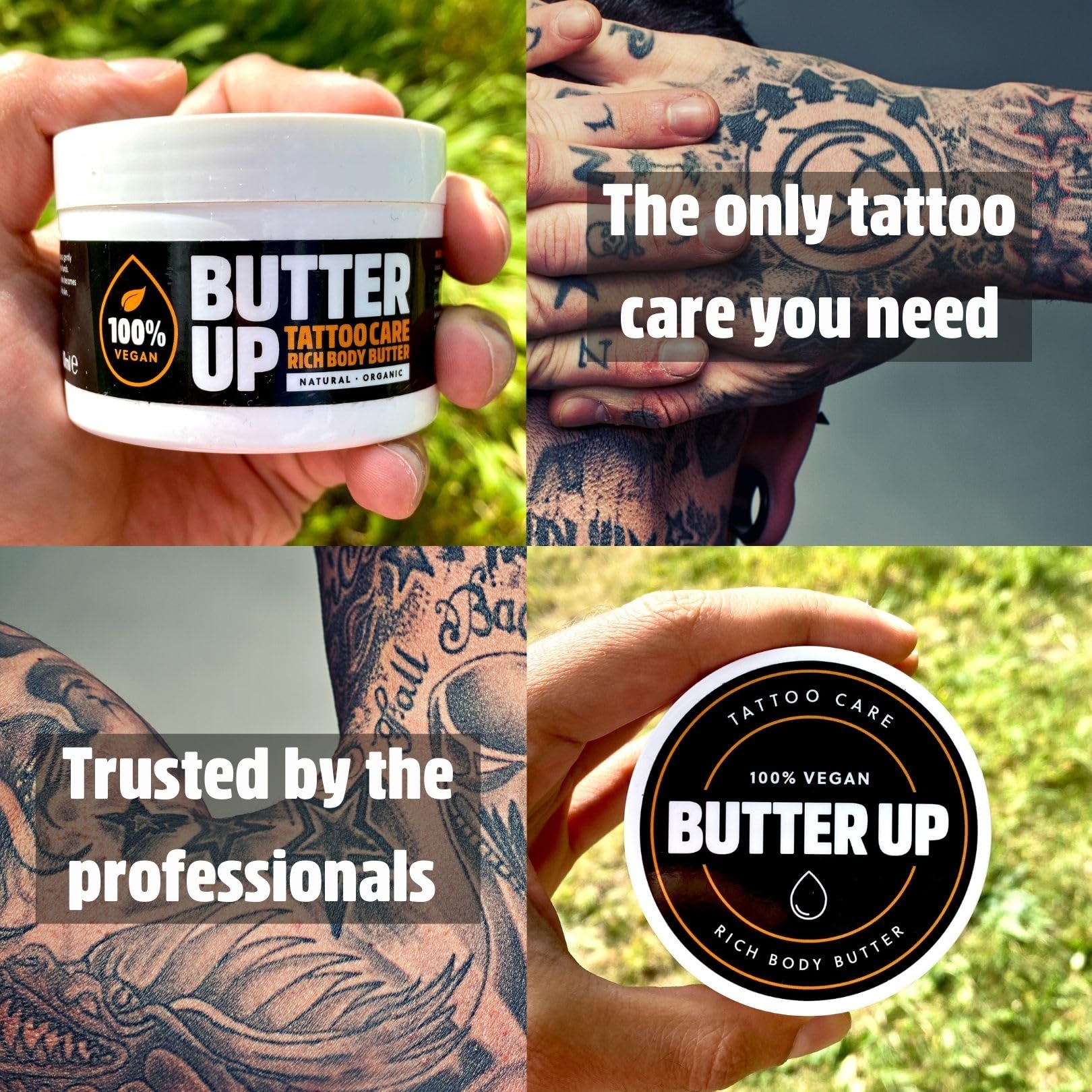 Butter Up Tattoo Aftercare - Heals & Brightens Tattoos, Vegan, Natural, Organic, Cruelty Free, Rich Creamy Body Butter 100ml
