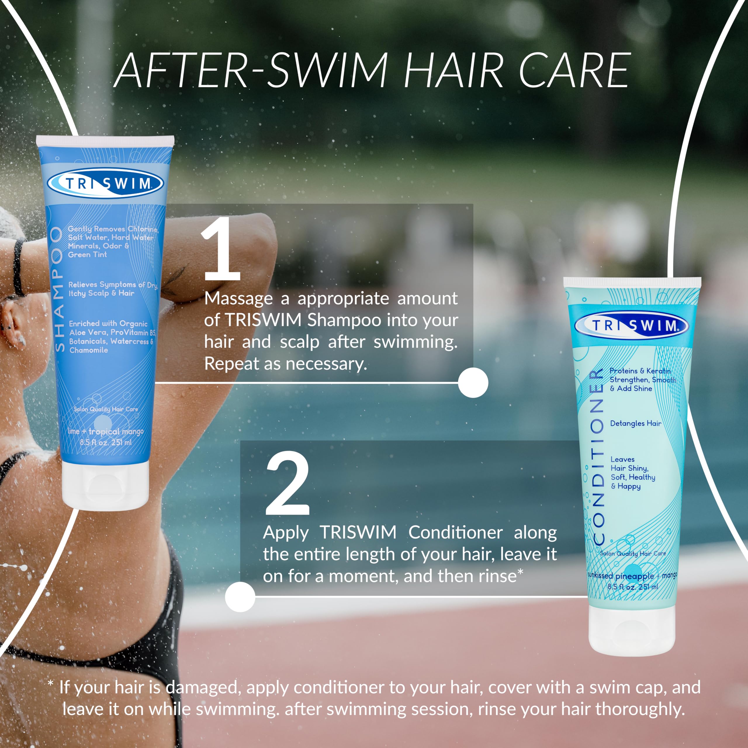 TRISWIM Chlorine Removal Shampoo | After Swim Care | Moisturising Anti-Chlorine Vegan Shampoo For Swimmers | Removes Green Tint | Lime & Mango (251ml)