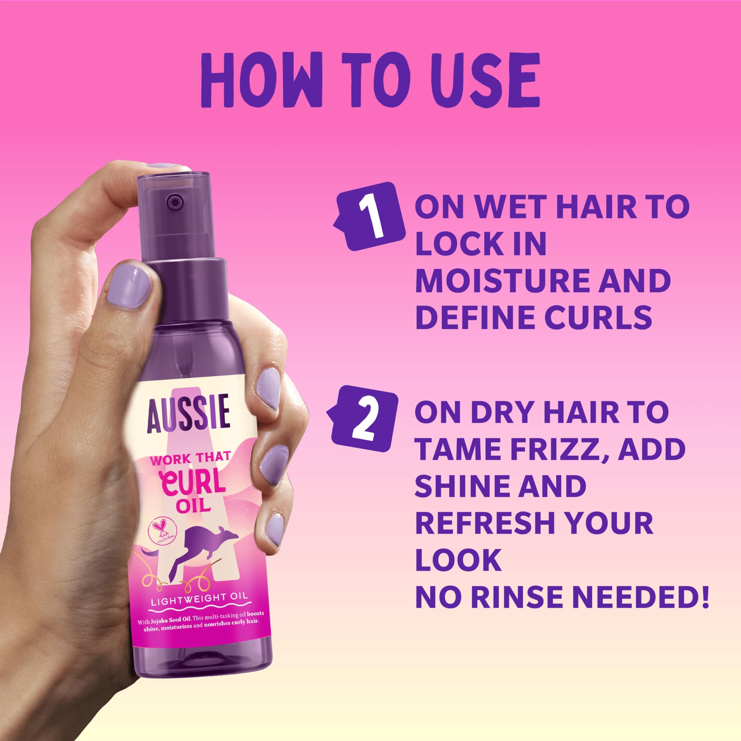Aussie Work That Curl Lightweight Oil 100ml. Multi-Tasking Hair Serum to Boost Shine, Moisturise and Nourish Curly Hair. Infused with Jojoba Seed Oil. Vegan and Cruelty-Free