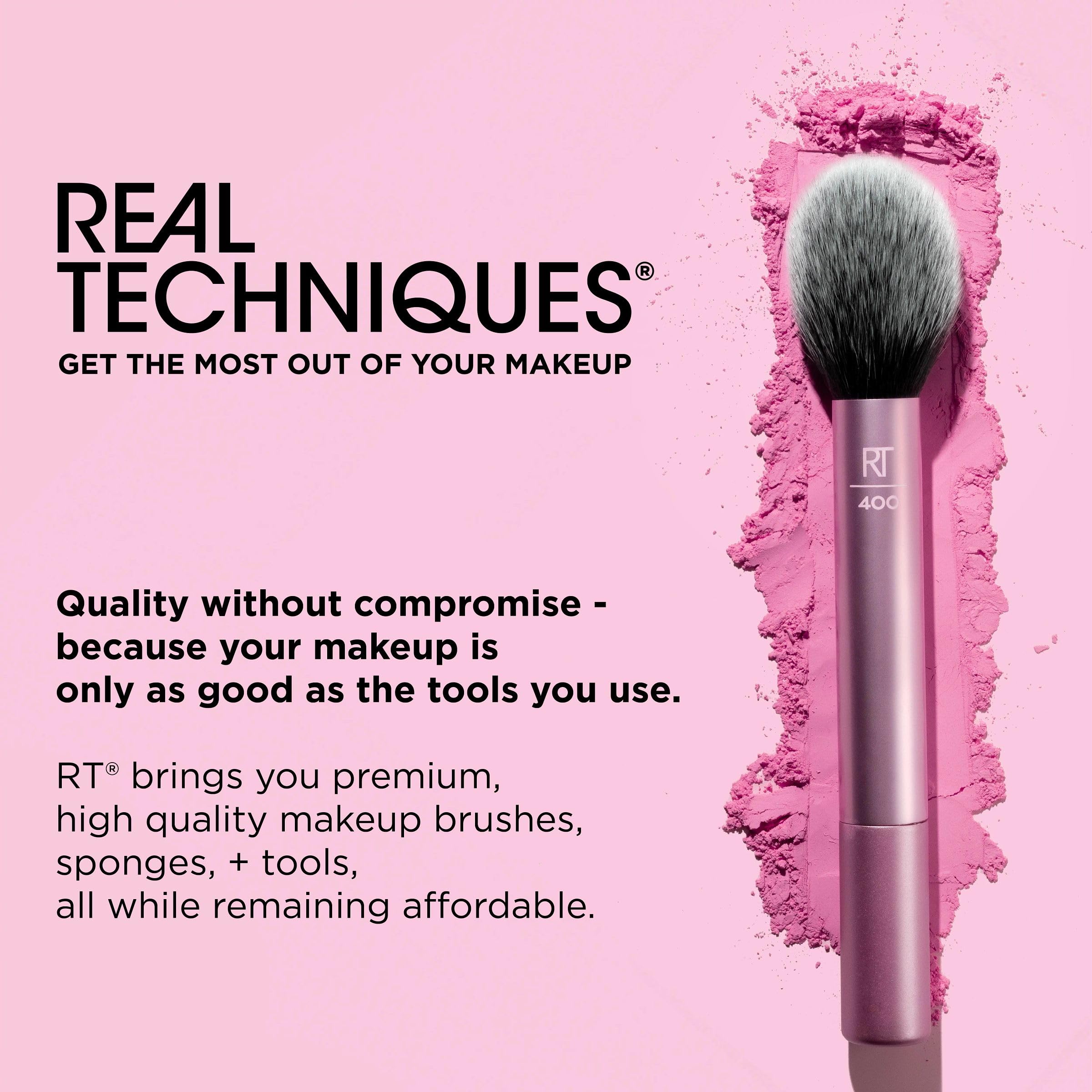 Real Techniques Ultra Plush Powder Makeup Brush, For Setting Powder, Bronzer, & Blush, Sheer, Buildable Coverage, Large, Fluffy Powder Brush, Vegan, Cruelty-Free & Synthetic Bristles, 1 Count