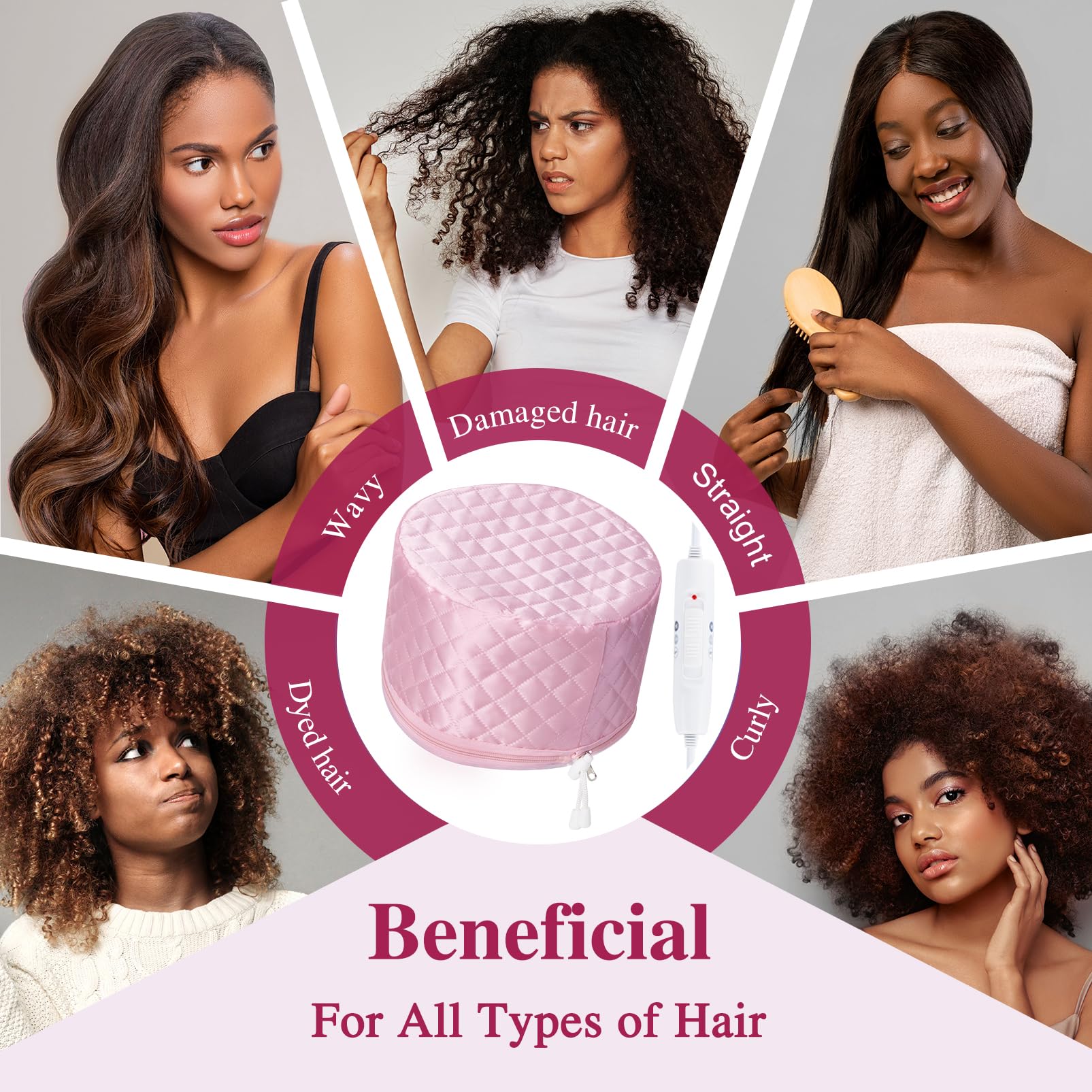 Hair Cap Treatment Steamer - Deep Conditioning Thermal Heat Caps Electric for Afro Hair Hot Care Hat Home Spa with 2 Mode/Pink (UK Plug)
