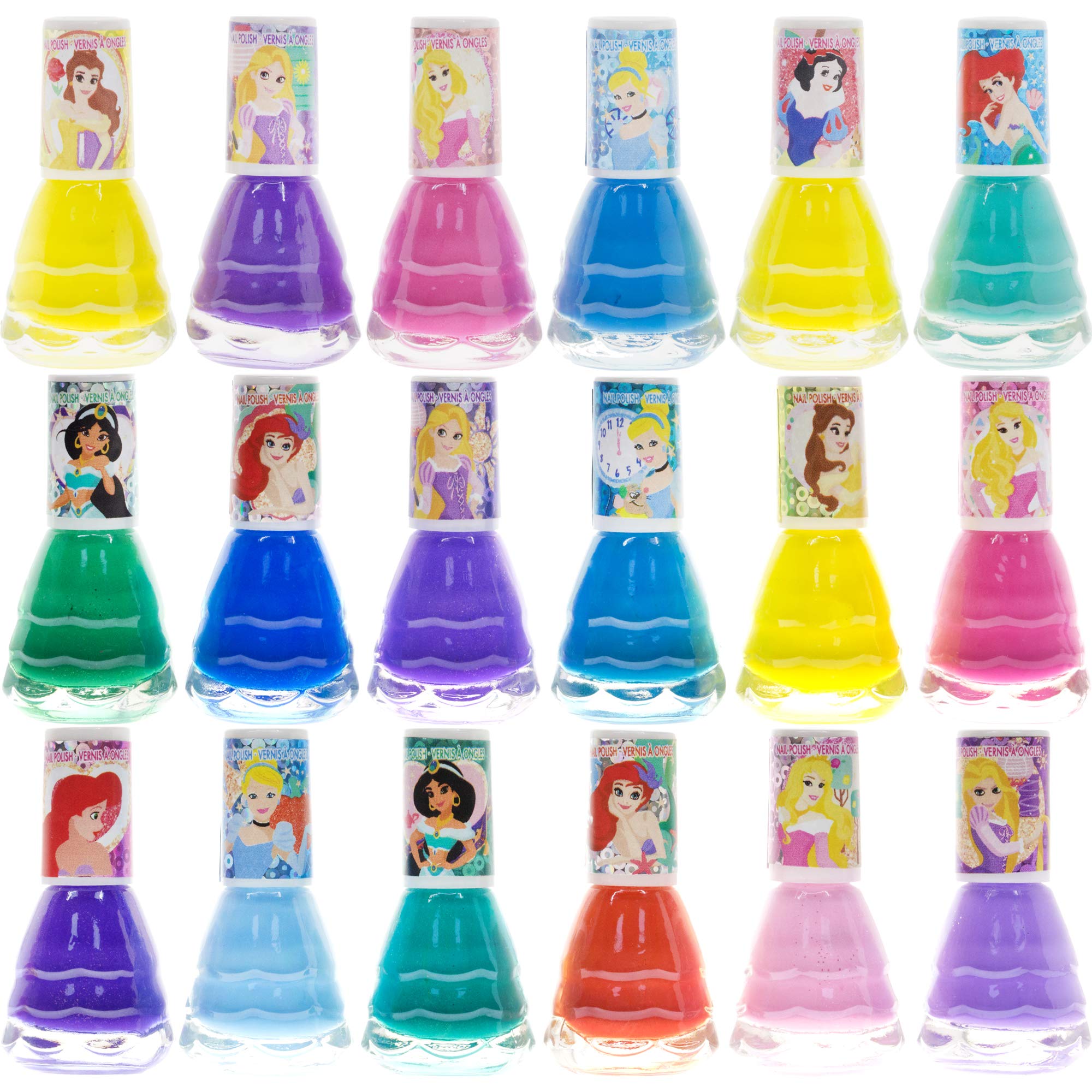 Disney Princess 18 Piece Water-Based Nail Polish Set, Castle Theme, Quick Dry and Peels-Off, Nail Paint Set for Girls, Perfect for Parties, Sleepovers and Makeovers, Ages 3+, By Townley Girl