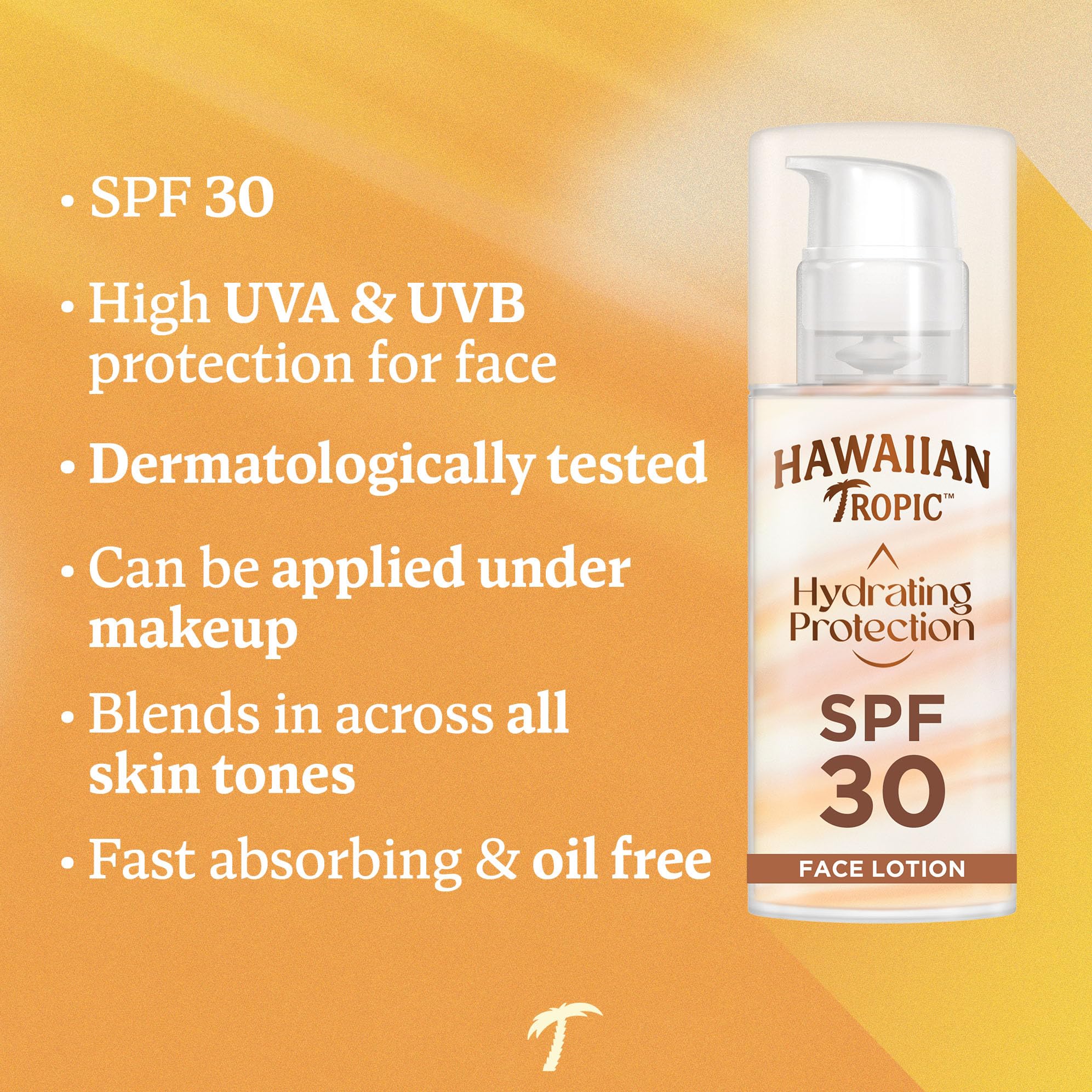 Hawaiian Tropic Hydrating Protection Face Sunscreen SPF 30 UVA plus UVB Protection, 50 ml, 12-Hour Moisturisation, Make Up Compatible, Water Resistant, Vegan