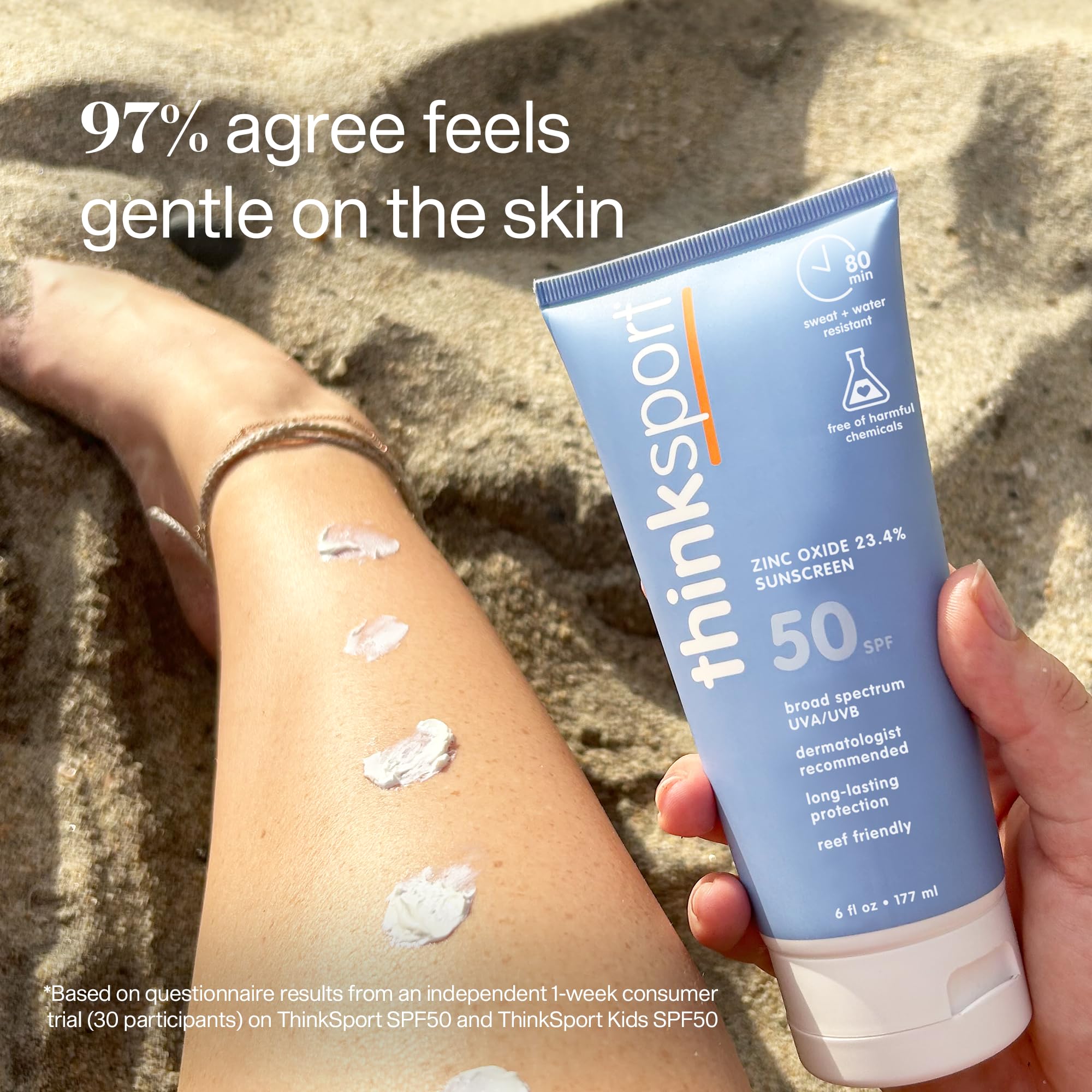 ThinkSport Sunscreen 50 SPF 177ml (6oz) - Safer Zinc Oxide Mineral Formulation - Ideal for all Sport and Outdoor Pursuits - Non-Toxic Ingredients