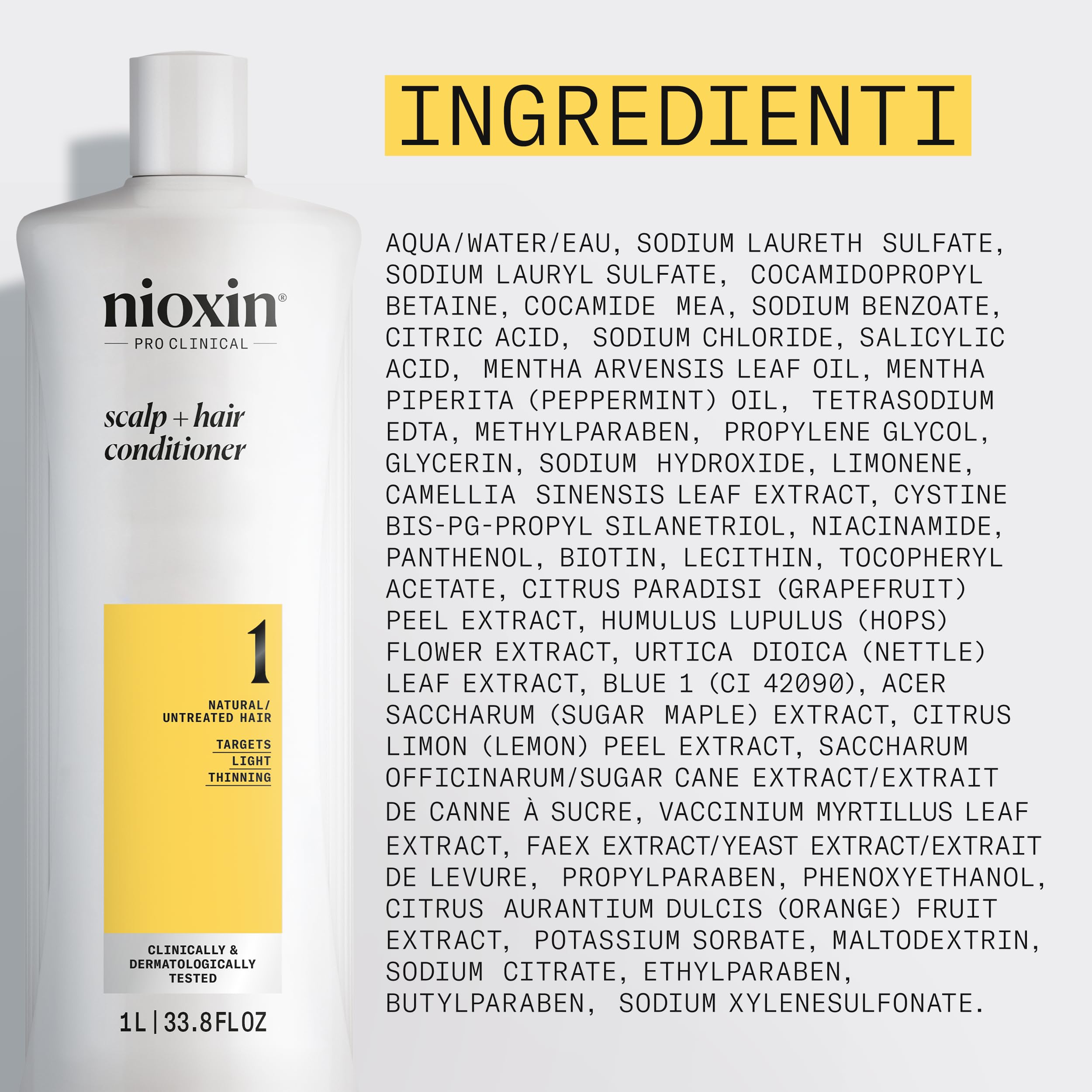 Nioxin System 1 Scalp + Hair Conditioner - Hair Thickening Conditioner for Natural Hair with Light Thinning - with Niacinamide (1l)