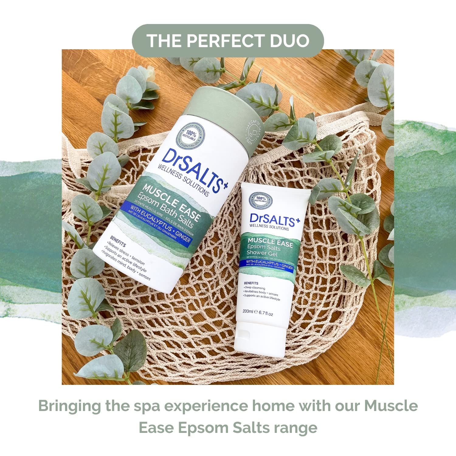 DrSALTS+ Muscle Ease Therapy Epsom Salts - Soothing Epsom Bath Salts to Relieve Strains, Pain & Stiffness with Eucalyptus & Ginger Essential Oils - Vegan & Cruelty-Free, 2kg