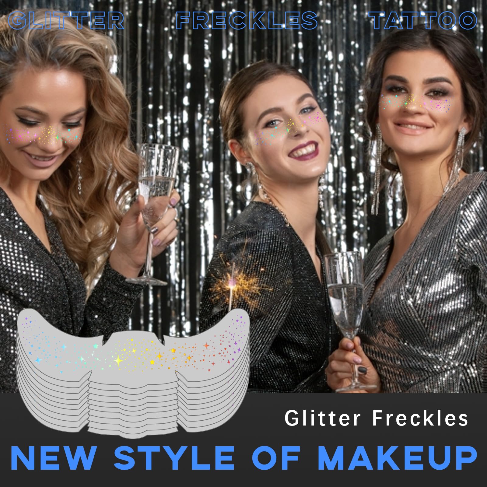 Noerrors Glitter Freckles Face Tattoo, 10pcs Multichrome Holographic Sparkle Face Glitter Speckles Patches, Waterproof Metallic Cute Star Temporary Tattoo Stickers Makeup Festival Rave Accessories