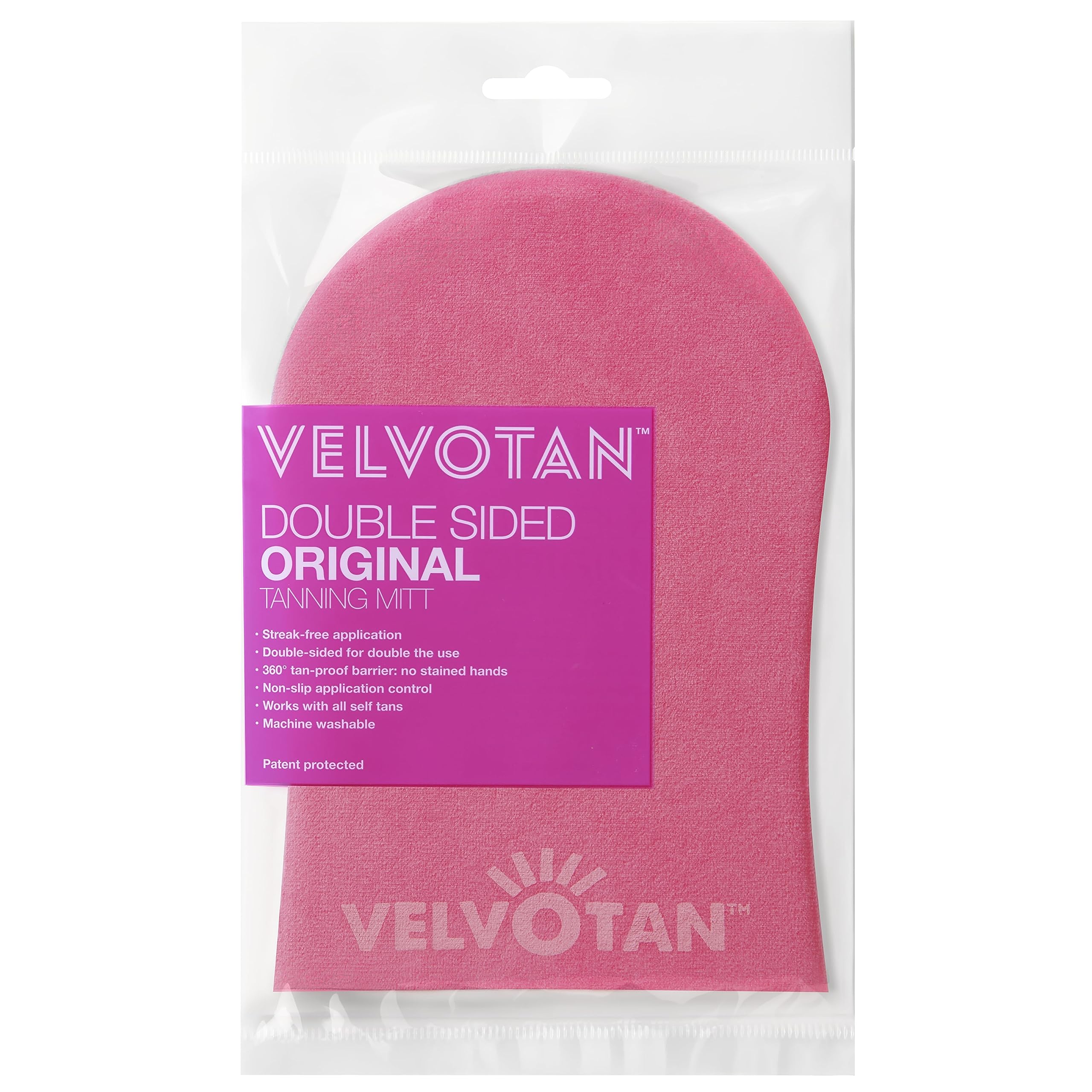 VELVOTAN Original Double Sided Tanning Mitt - Pink - Self Tanning Applicator for Stain-Free Hands, Washable & Reusable, Use with Any Fake Tan