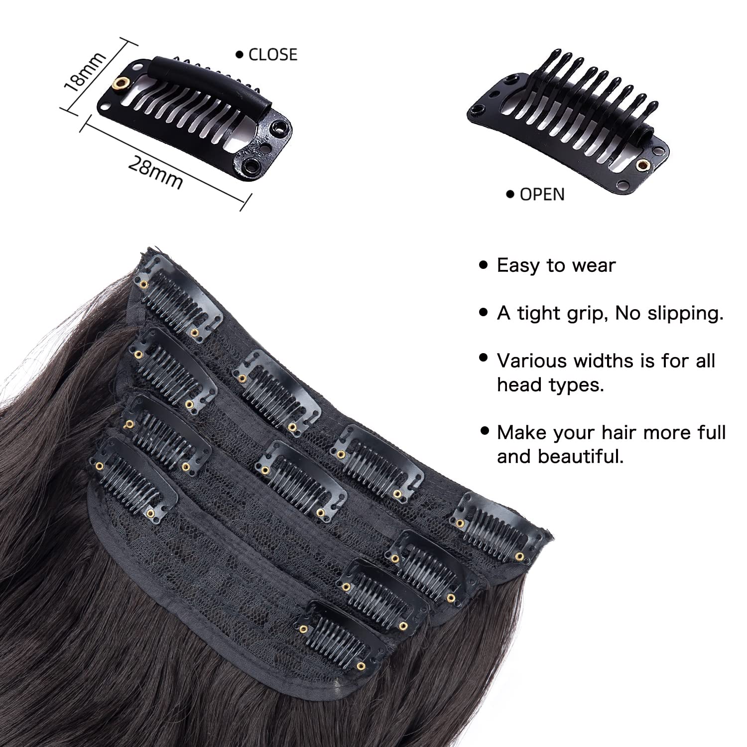 20 Inches Dark Brown Hair Extensions clip in, Synthetic Curly Clip in Hair Extension, Natural Thick Wavy Hairpieces for Women (Color:Dark Brown)