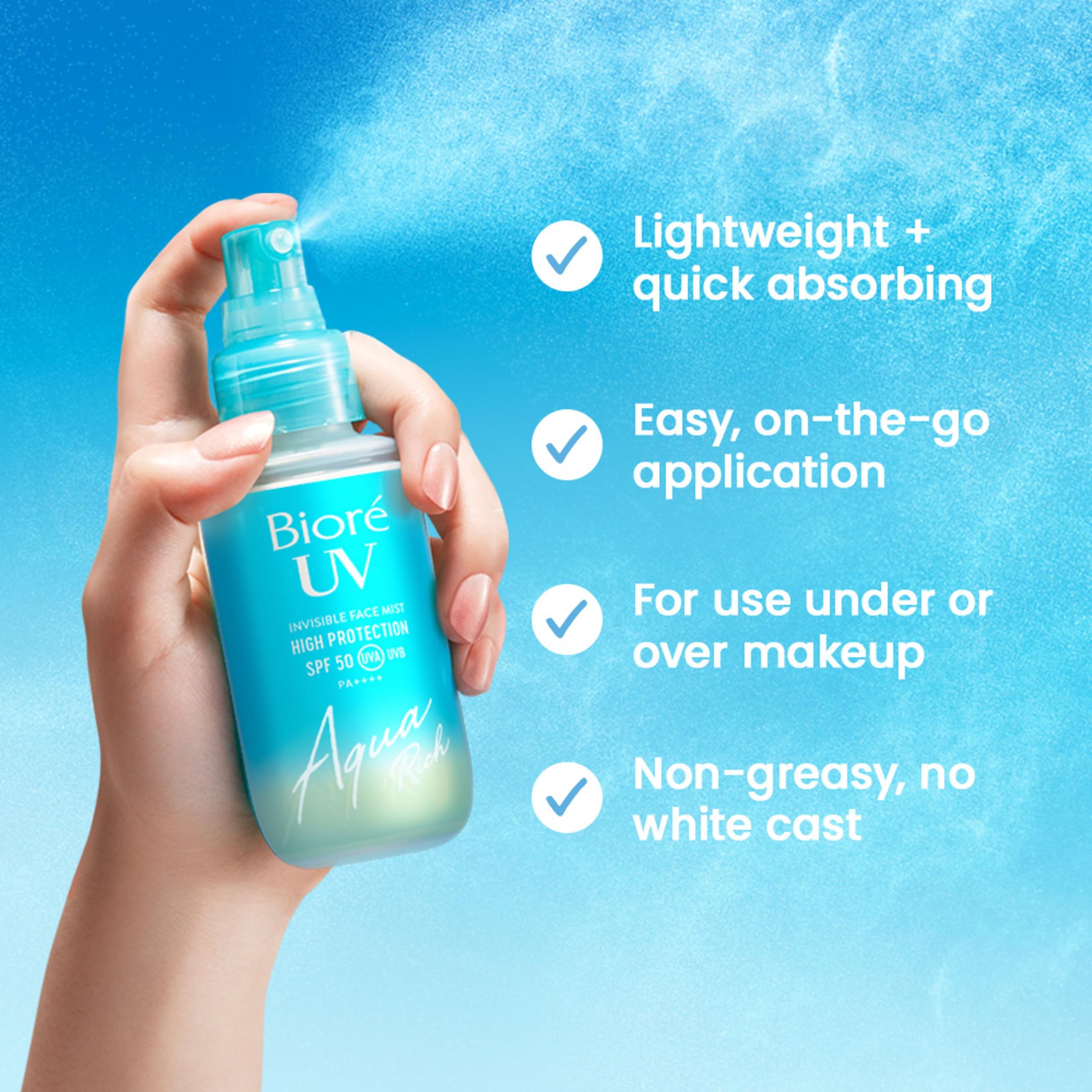 Bioré Aqua Rich UV Invisible Face Mist SPF 50, 60ml