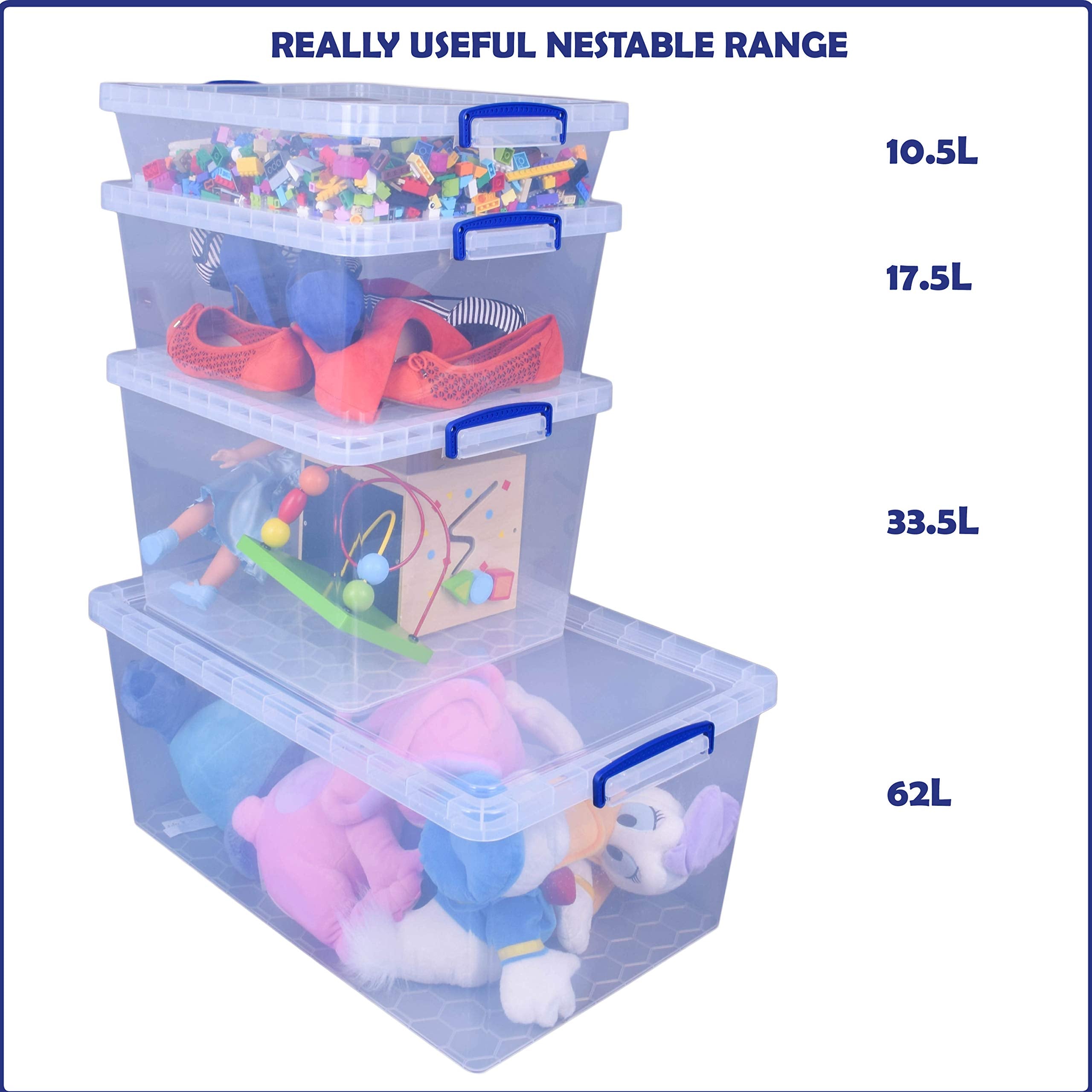 Really Useful Plastic Nestable Storage Box 83 Litre Clear (Pack of 3)
