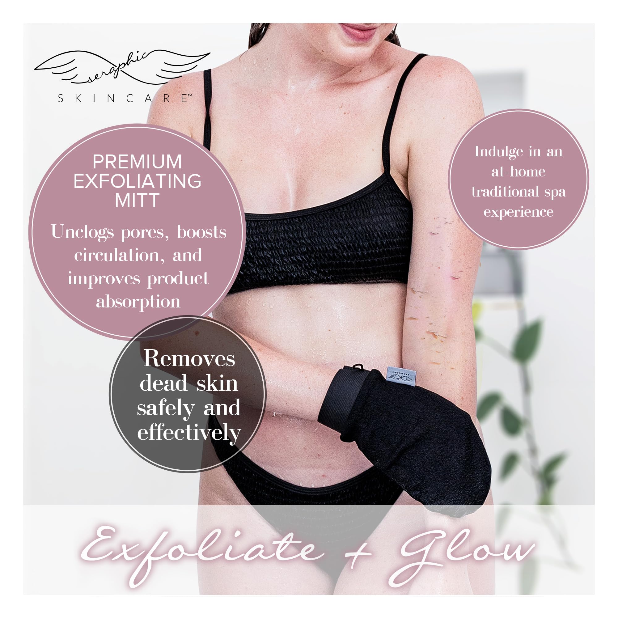 Seraphic Skincare Korean Exfoliating Gloves (1pc) Microdermabrasion at Home, Exfoliating Mitts Visibly Lift Away Dead Skin, Great for Spray Tan Removal, Made of 100% Viscose Fiber
