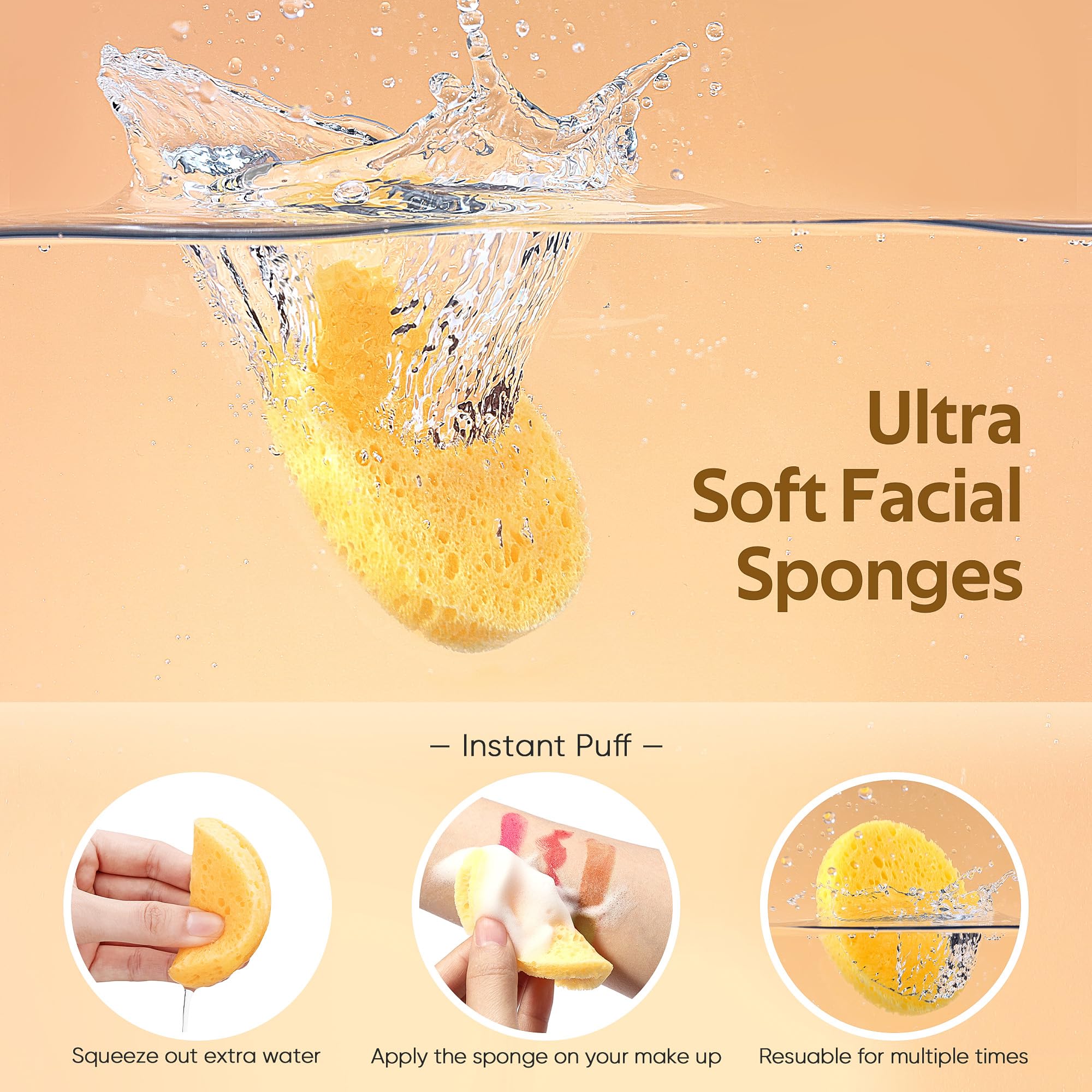 GAINWELL 50-Count Compressed Cellulose Facial Sponges, 100% Natural Cosmetic Spa Sponges for Cleansing, Exfoliating Mask, Makeup Removal